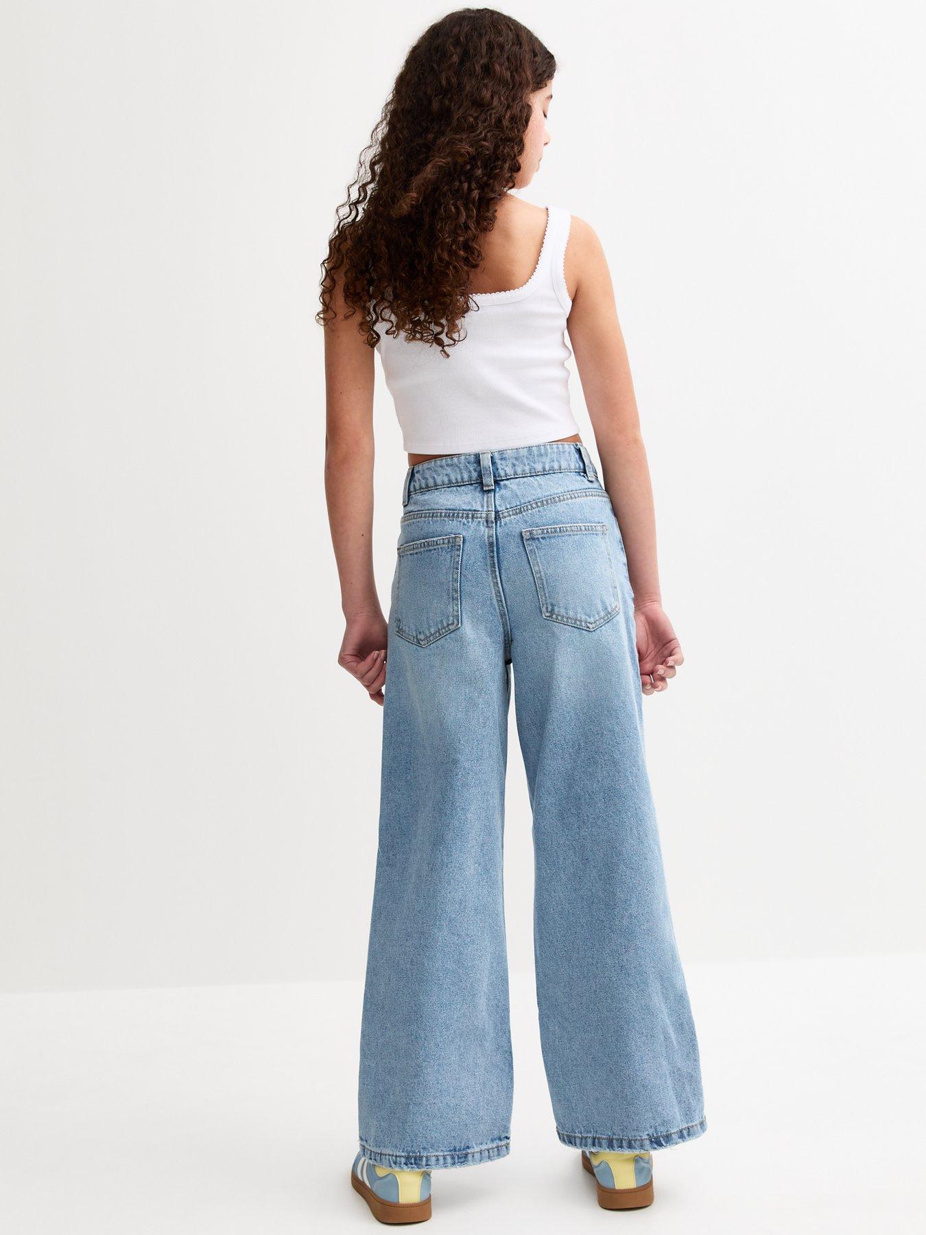 Image 2 of 5 of New Look 915 Light Blue Ripped Knee Super Wide Leg Jeans - Light Blue