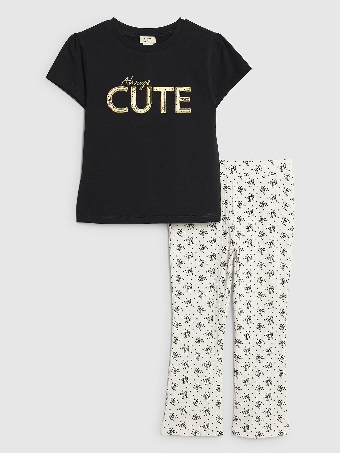 River Island Mini Girls Cute T-Shirt Leggings Set - Black