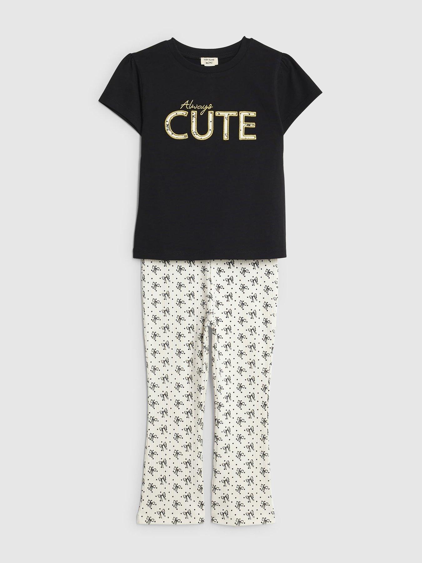  image of river-island-mini-girls-cute-t-shirt-leggings-set-black