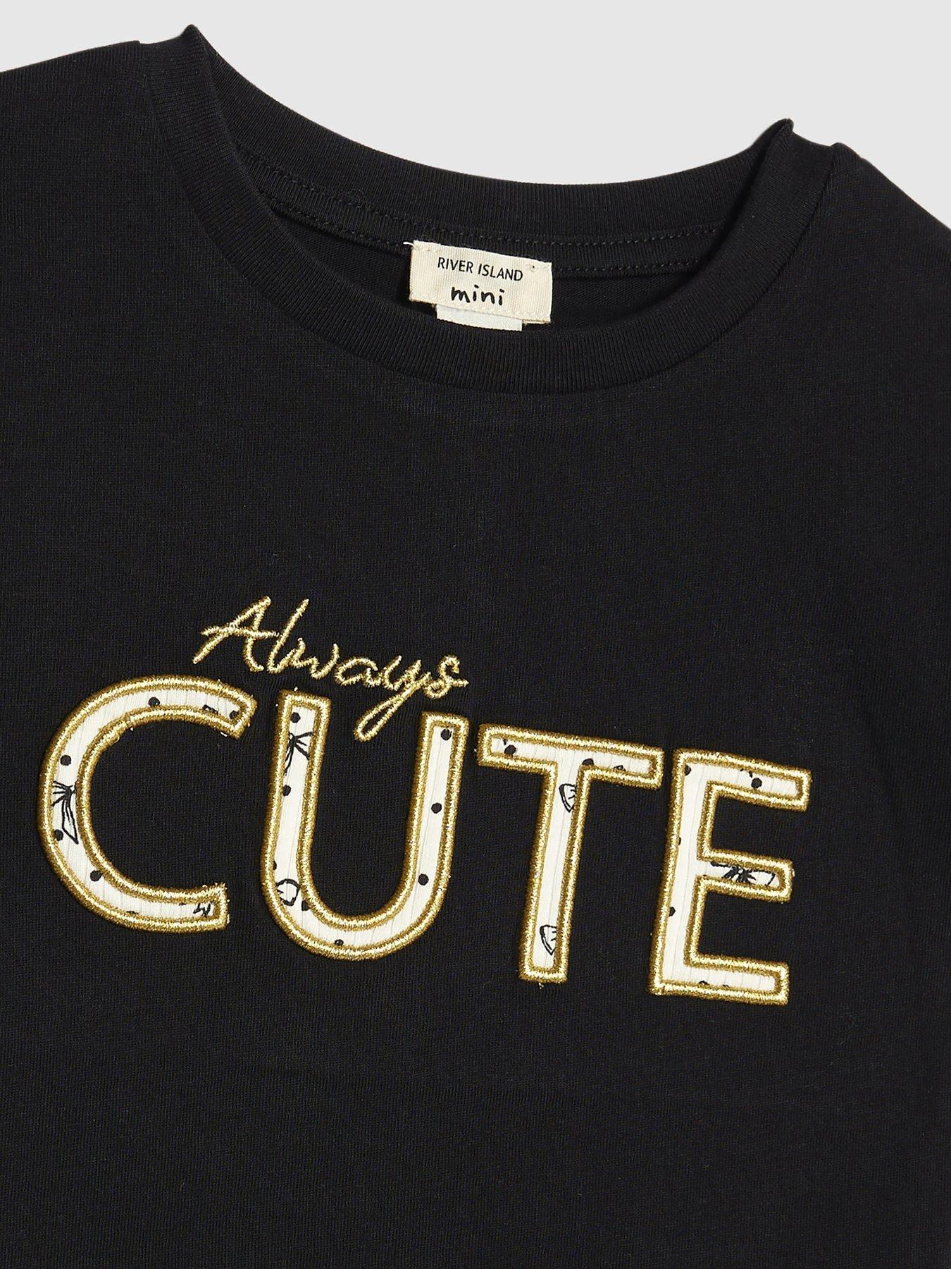  image of river-island-mini-girls-cute-t-shirt-leggings-set-black