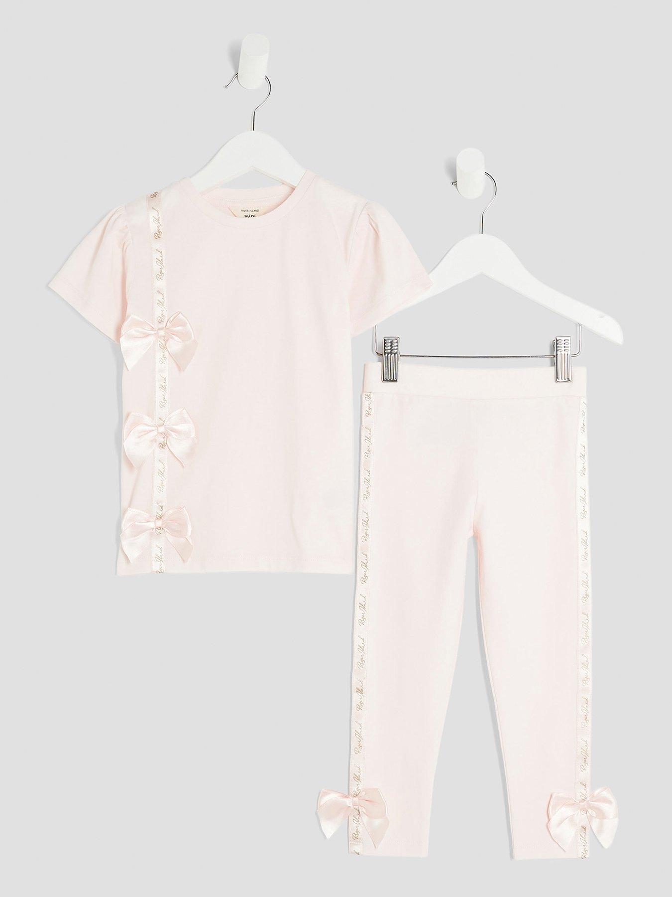 River Island Mini Girls Bow T-Shirt And Leggings Set - Pink