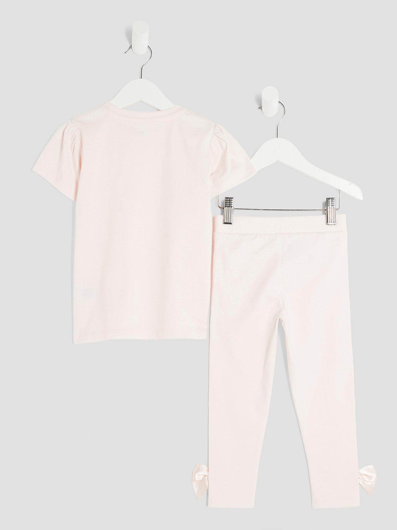  image of river-island-mini-girls-bow-t-shirt-and-leggings-set-pink