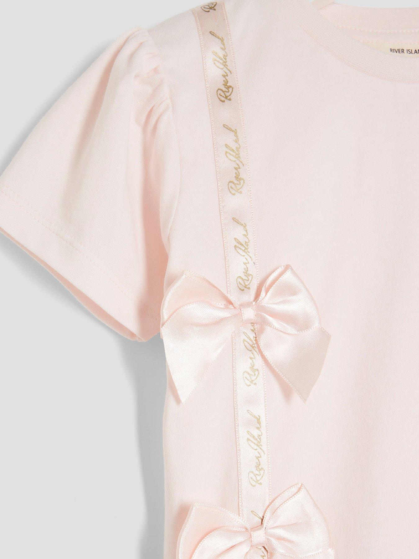  image of river-island-mini-girls-bow-t-shirt-and-leggings-set-pink