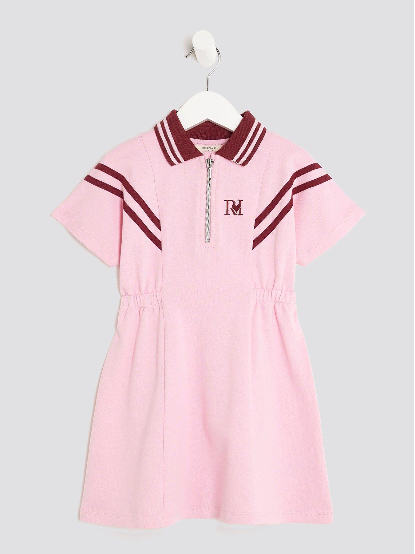 undefined Girls Striped Polo Shirt Dress - Pink