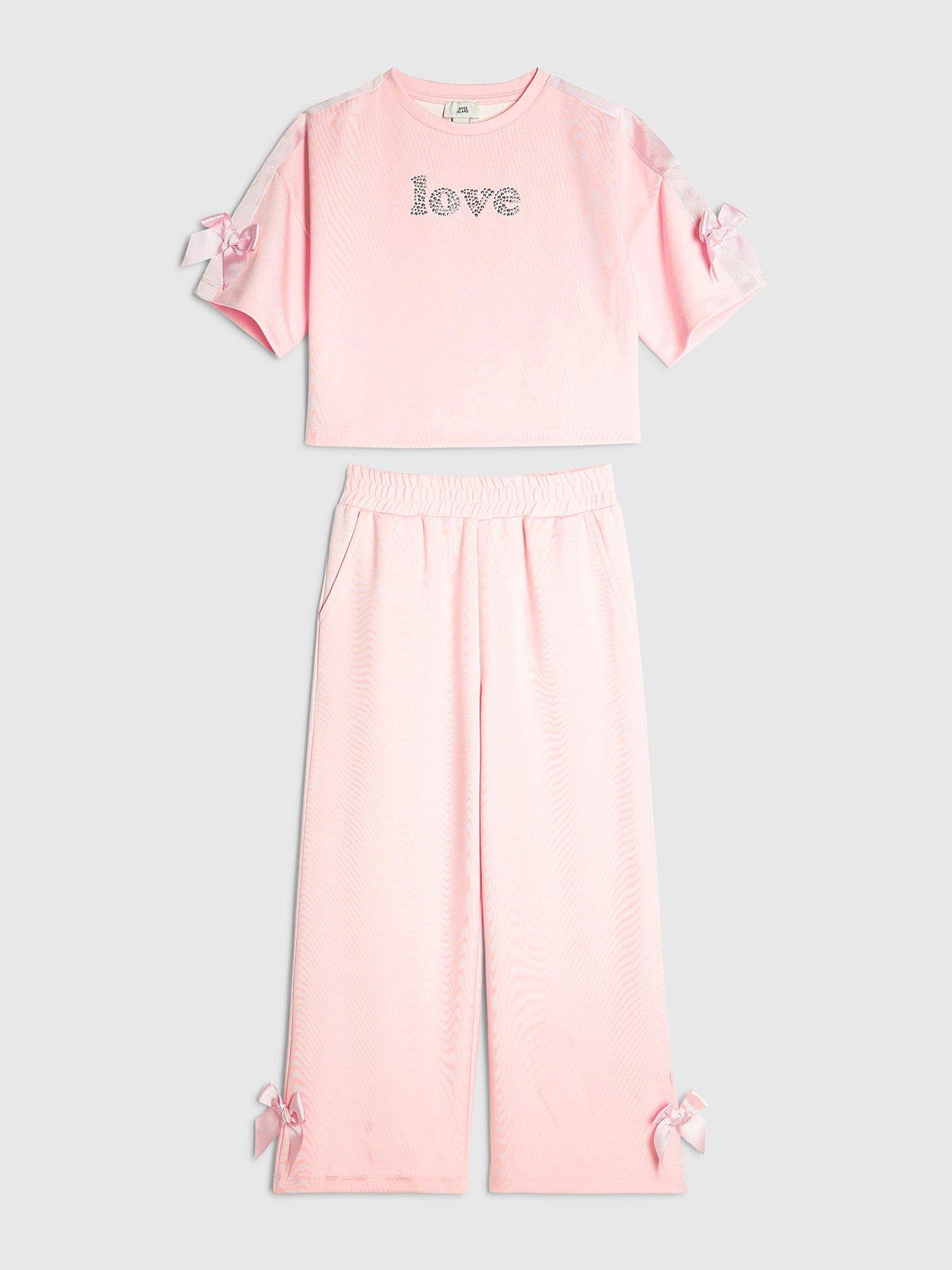 Image 2 of 4 of River Island Older Girls Clean T-Shirt &amp; Jogger Set