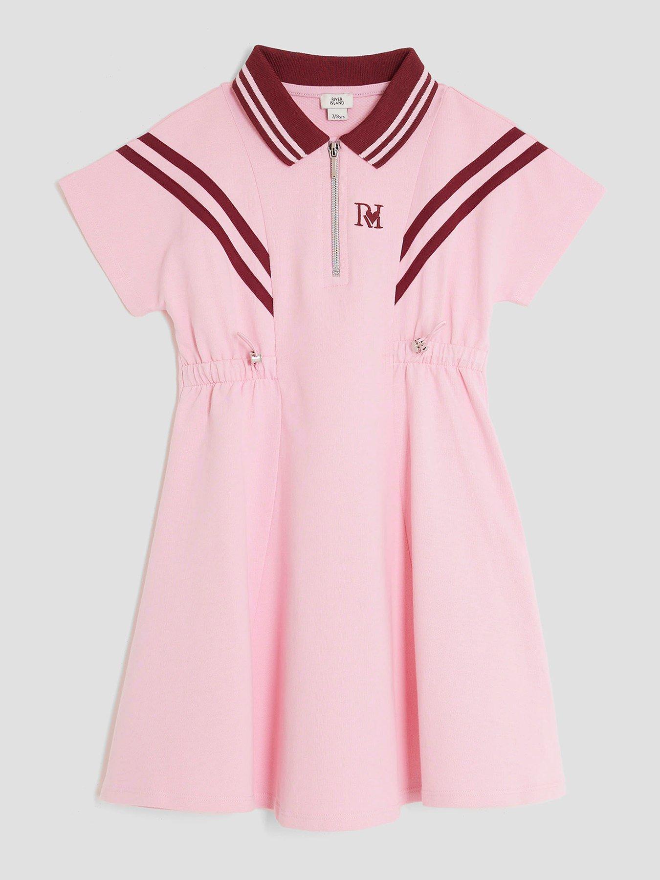 undefined Older Girls Draw Cord Polo Dress - Pink