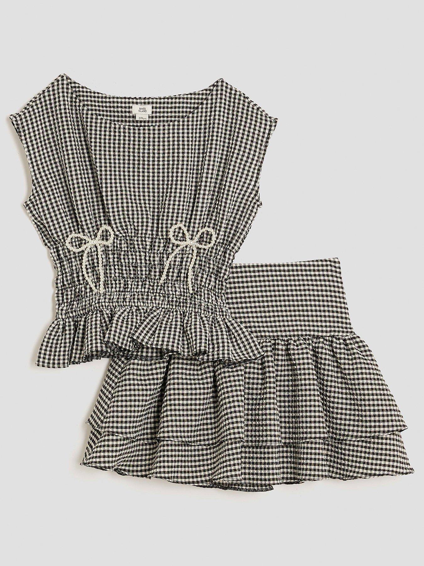 River Island Older Girls Gingham Bow Set - Black