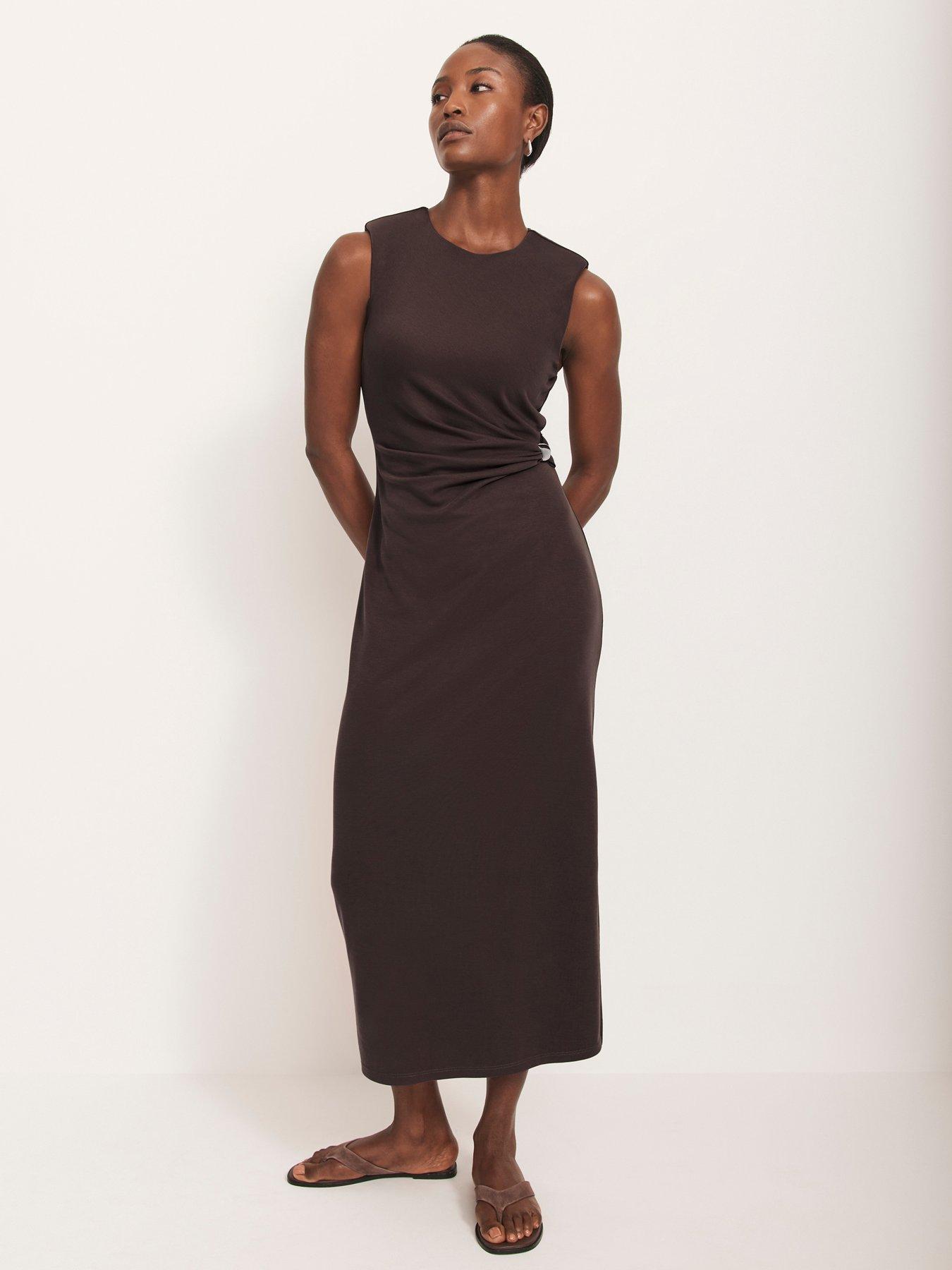 brown ruched side dress Paulette Brown Ruched Bodycon Mini Dress, XS / Brown main image 1