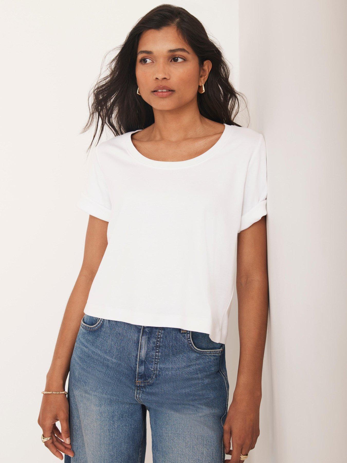 Image 1 of 6 of Mint Velvet Ivory Scoop Neck Ultimate Top - White
