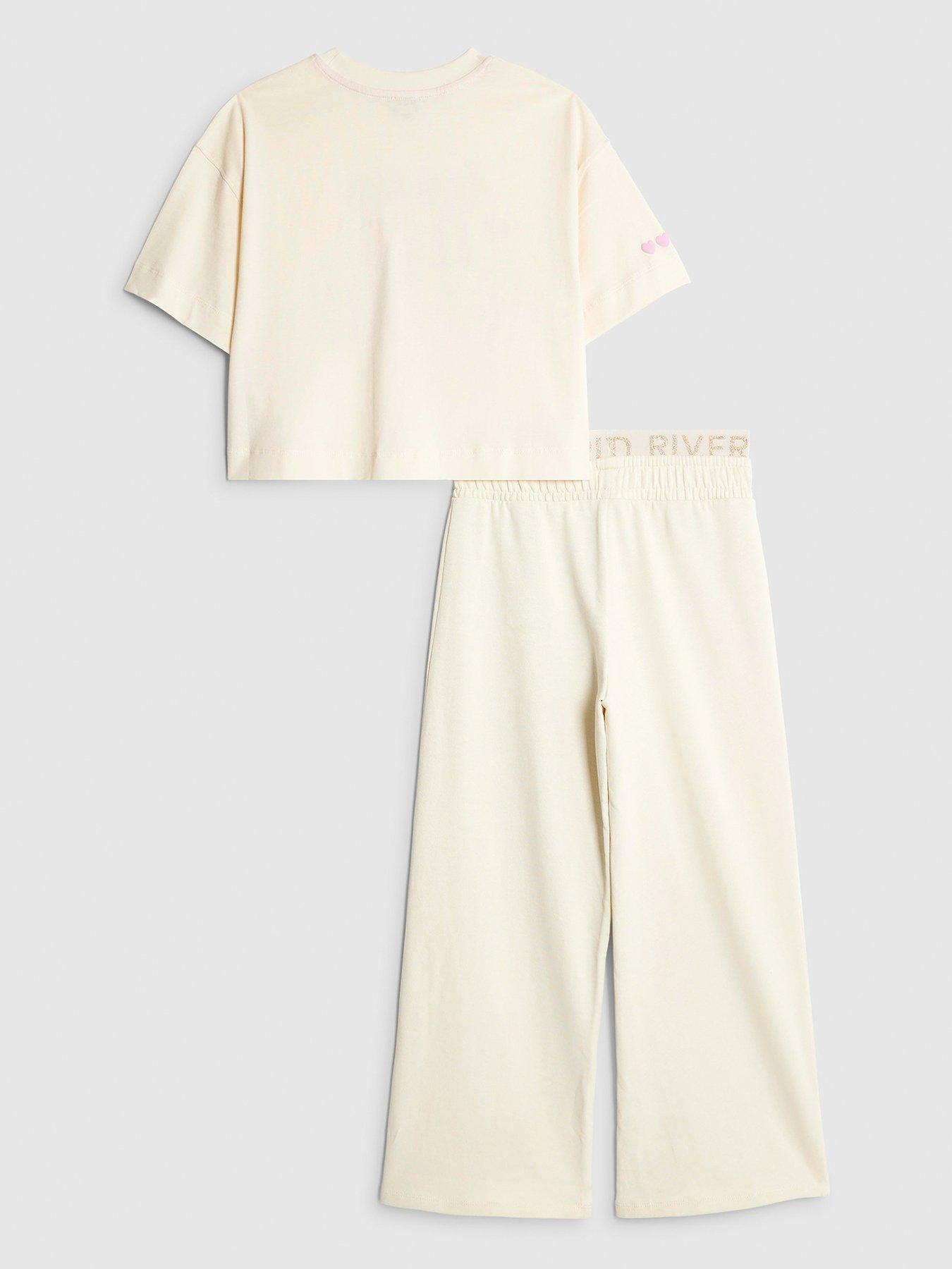 Image 2 of 4 of River Island Older Girls Sassy Vibes T-Shirt Set - Cream