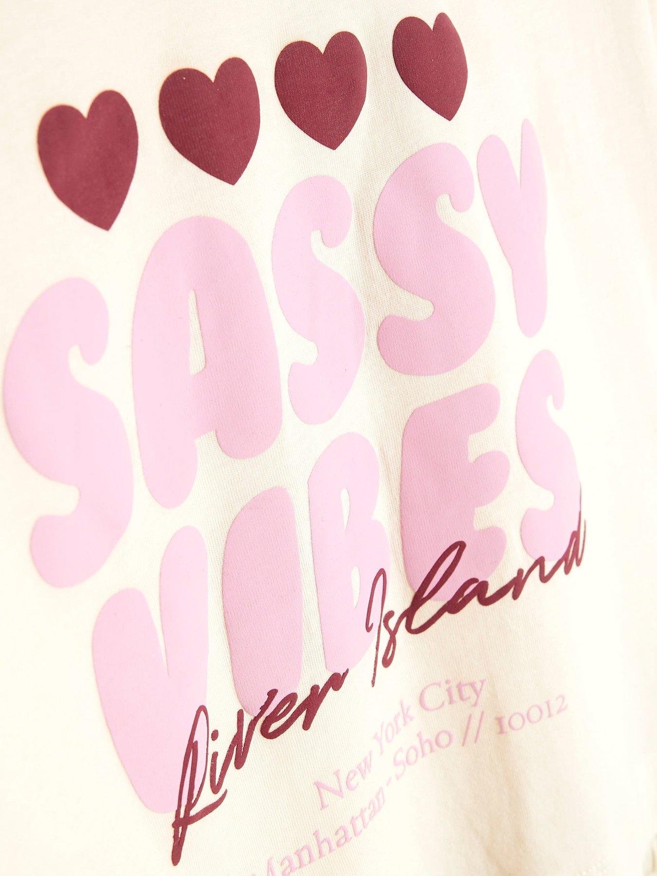 Image 4 of 4 of River Island Older Girls Sassy Vibes T-Shirt Set - Cream