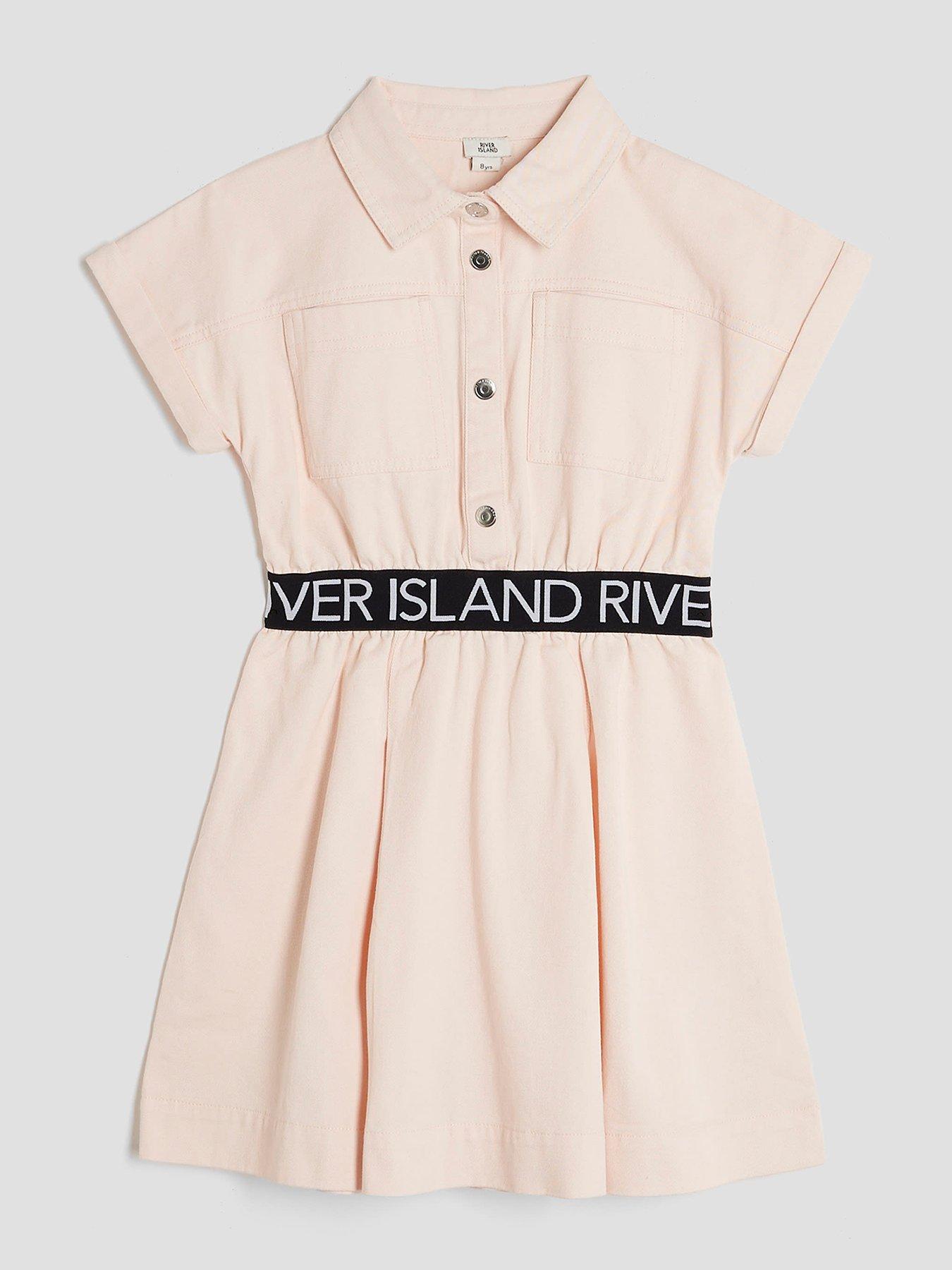 undefined Older Girls River Island Waistband Twill Shirt Dress - Pink