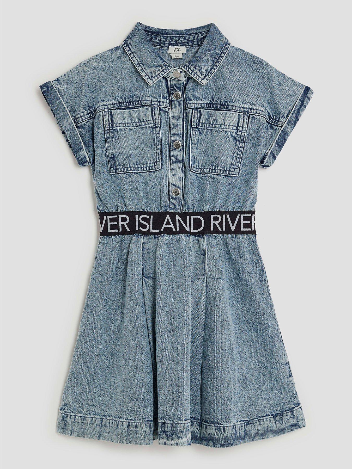 undefined Older Girls River Island Waistband Denim Twill Dress - Blue