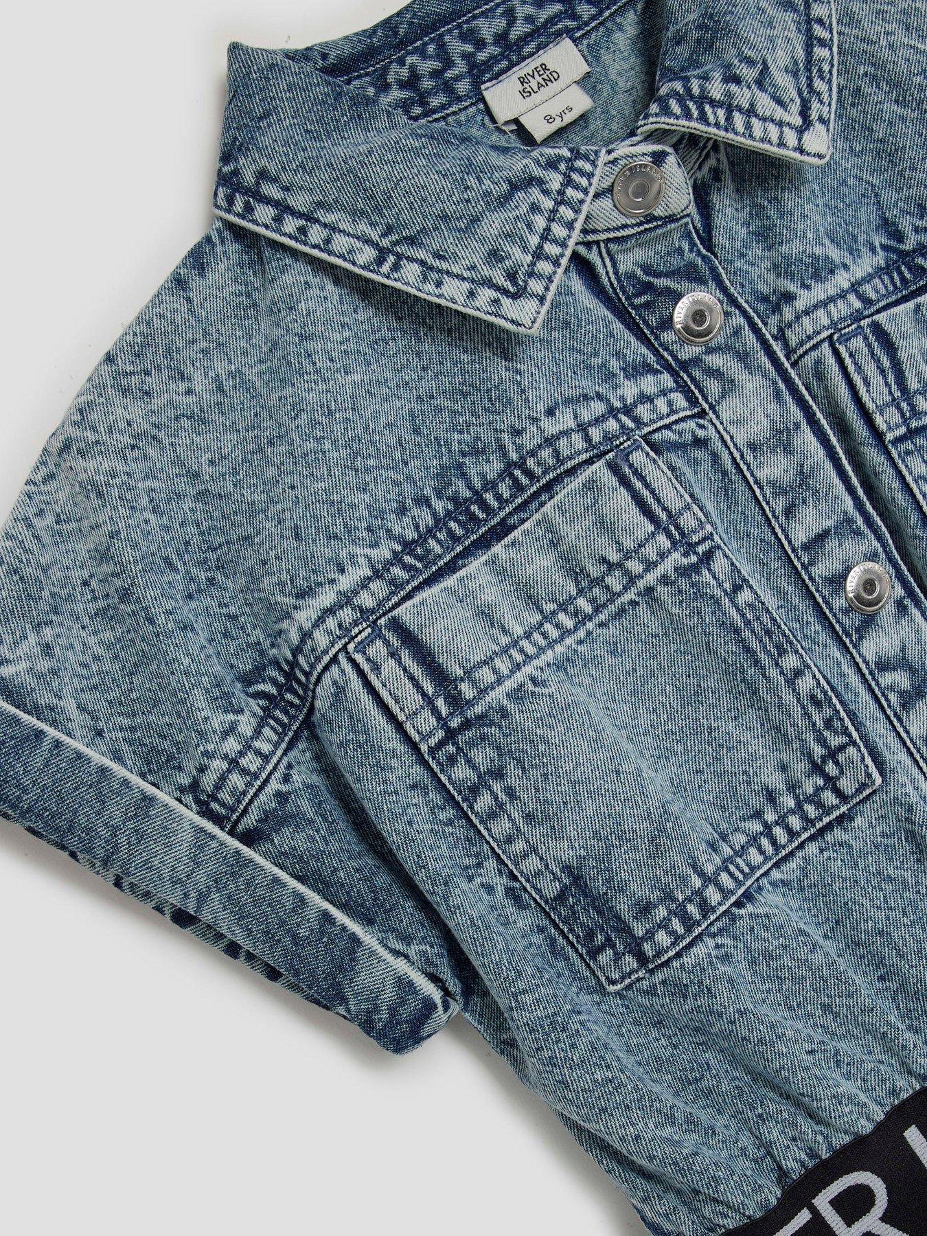 Image 3 of 4 of River Island Older Girls River Island Waistband Denim Twill Dress - Blue