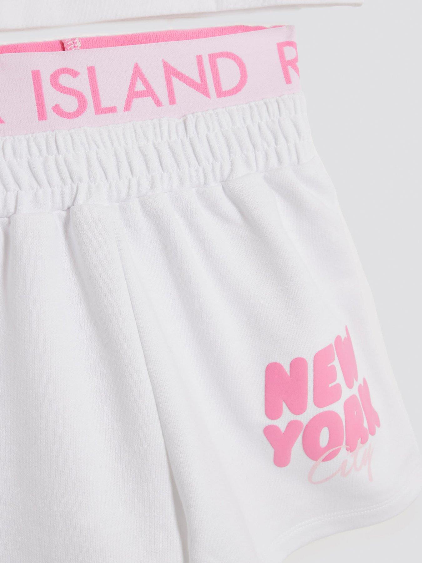 Image 3 of 4 of River Island Older Girls New York T-Shirt And Shorts Set - White