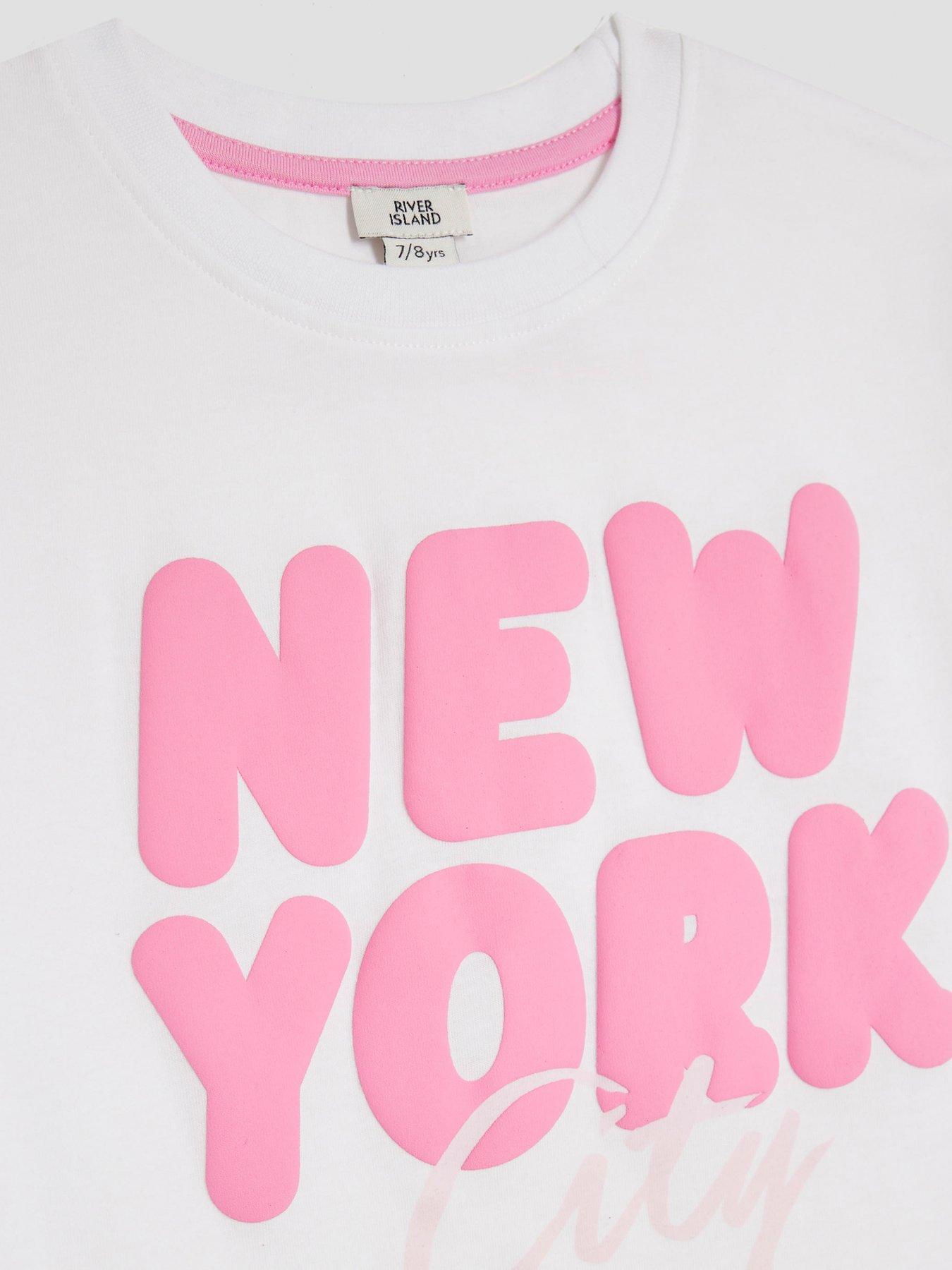 Image 4 of 4 of River Island Older Girls New York T-Shirt And Shorts Set - White