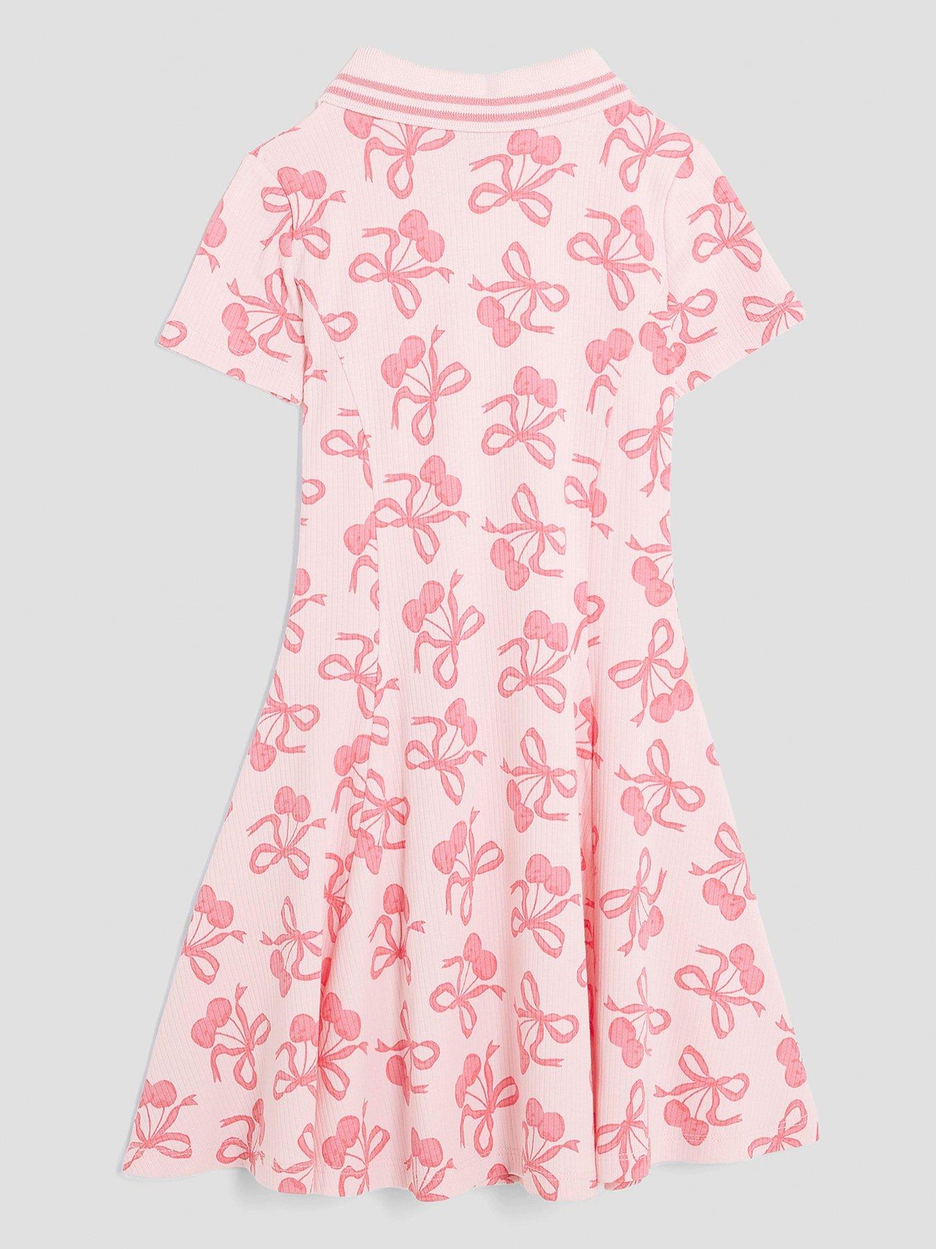 back image of river-island-older-girls-ribbed-cherry-bow-dress-pink