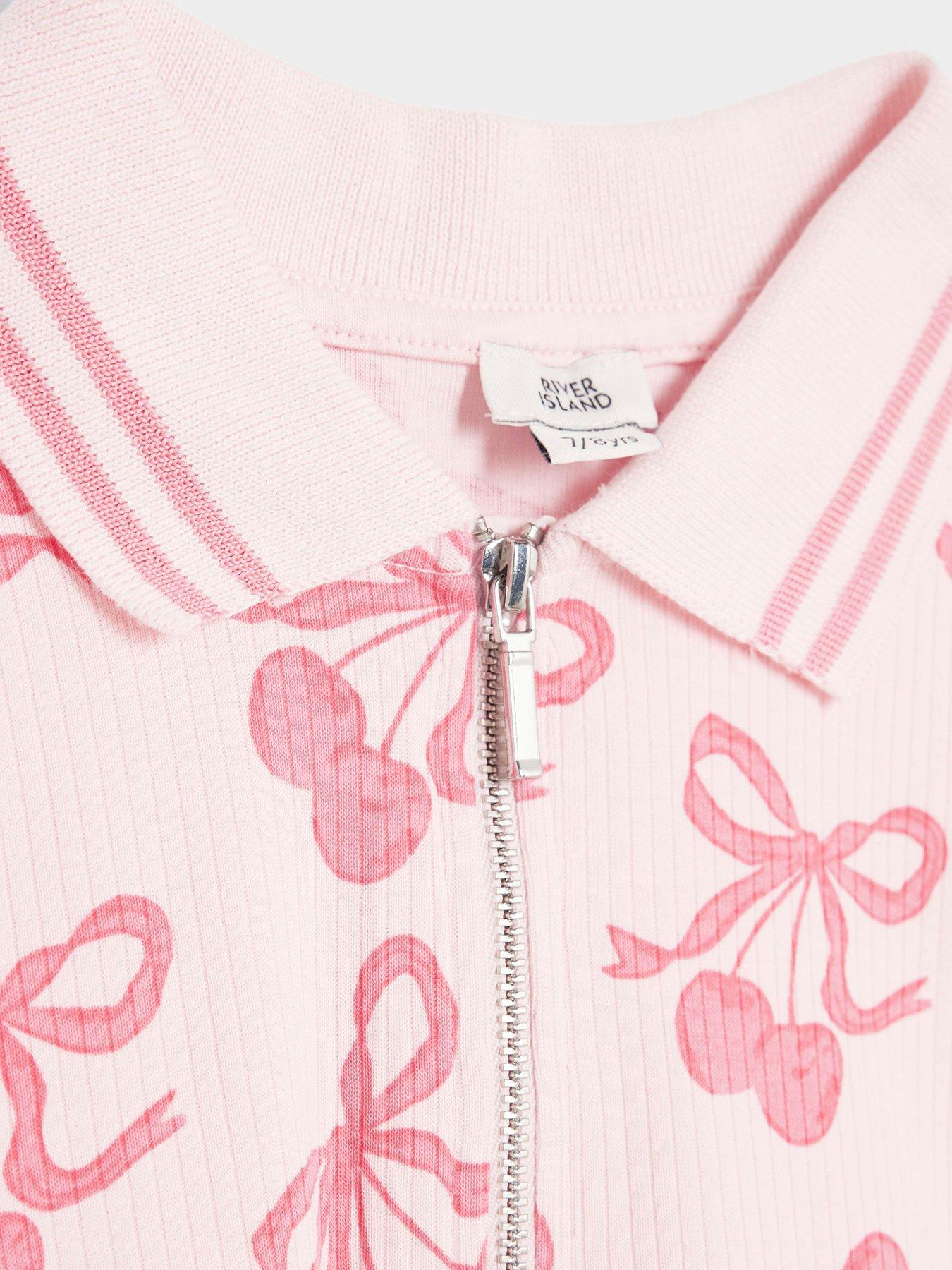  image of river-island-older-girls-ribbed-cherry-bow-dress-pink