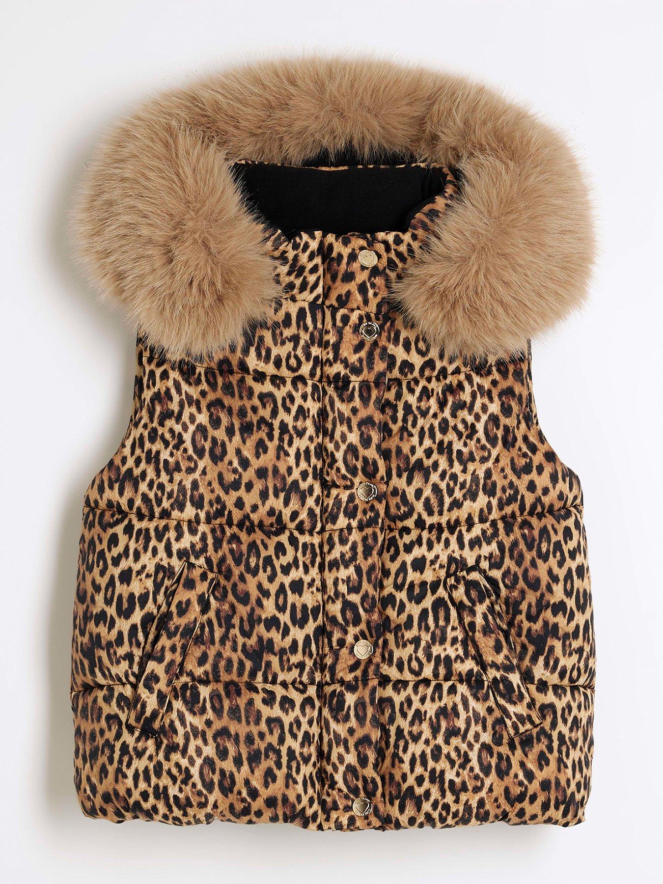 undefined Older Girls Leopard Padded Gilet - Brown