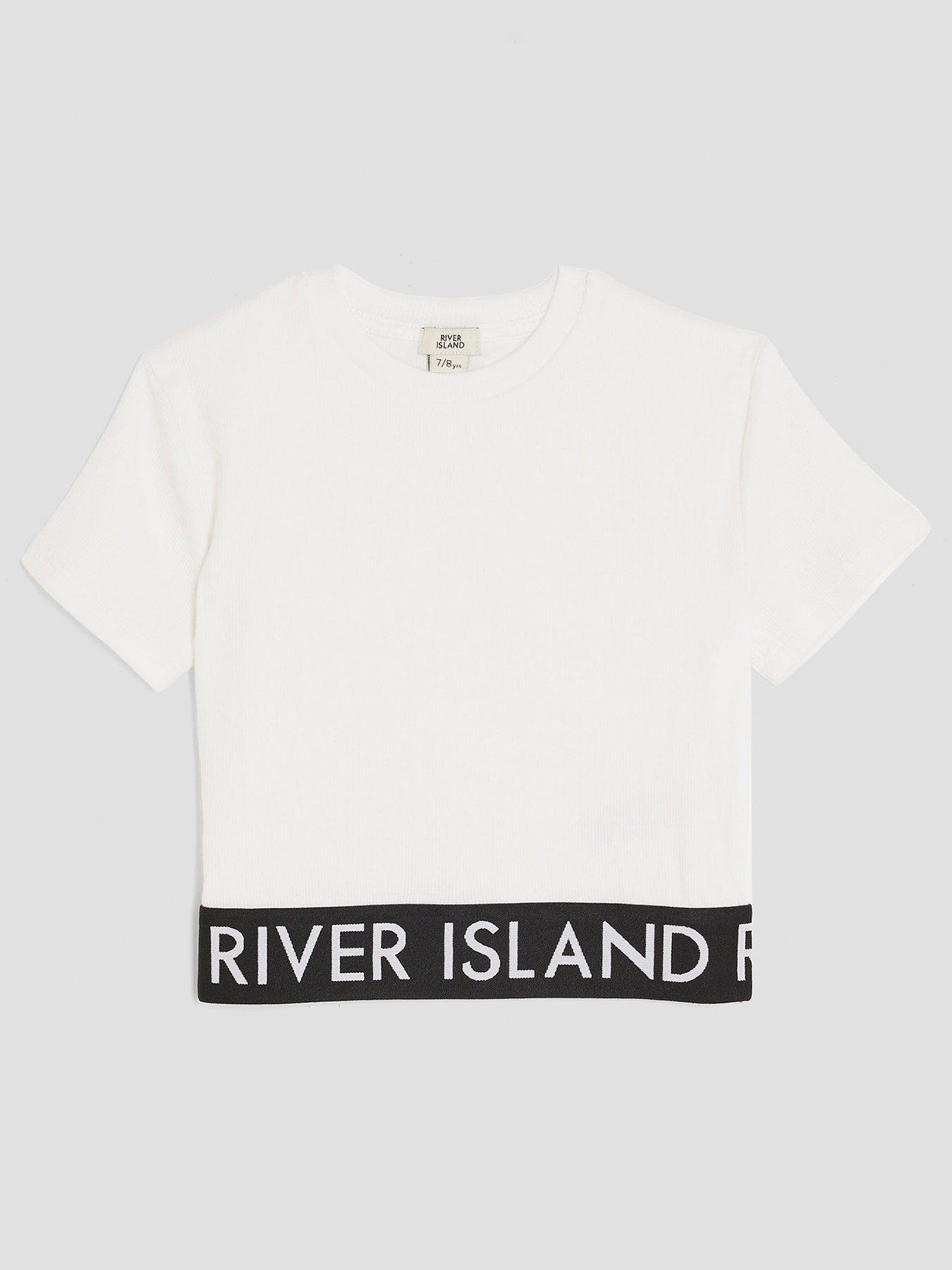 front image of river-island-older-girls-ribbed-waistband-top-white