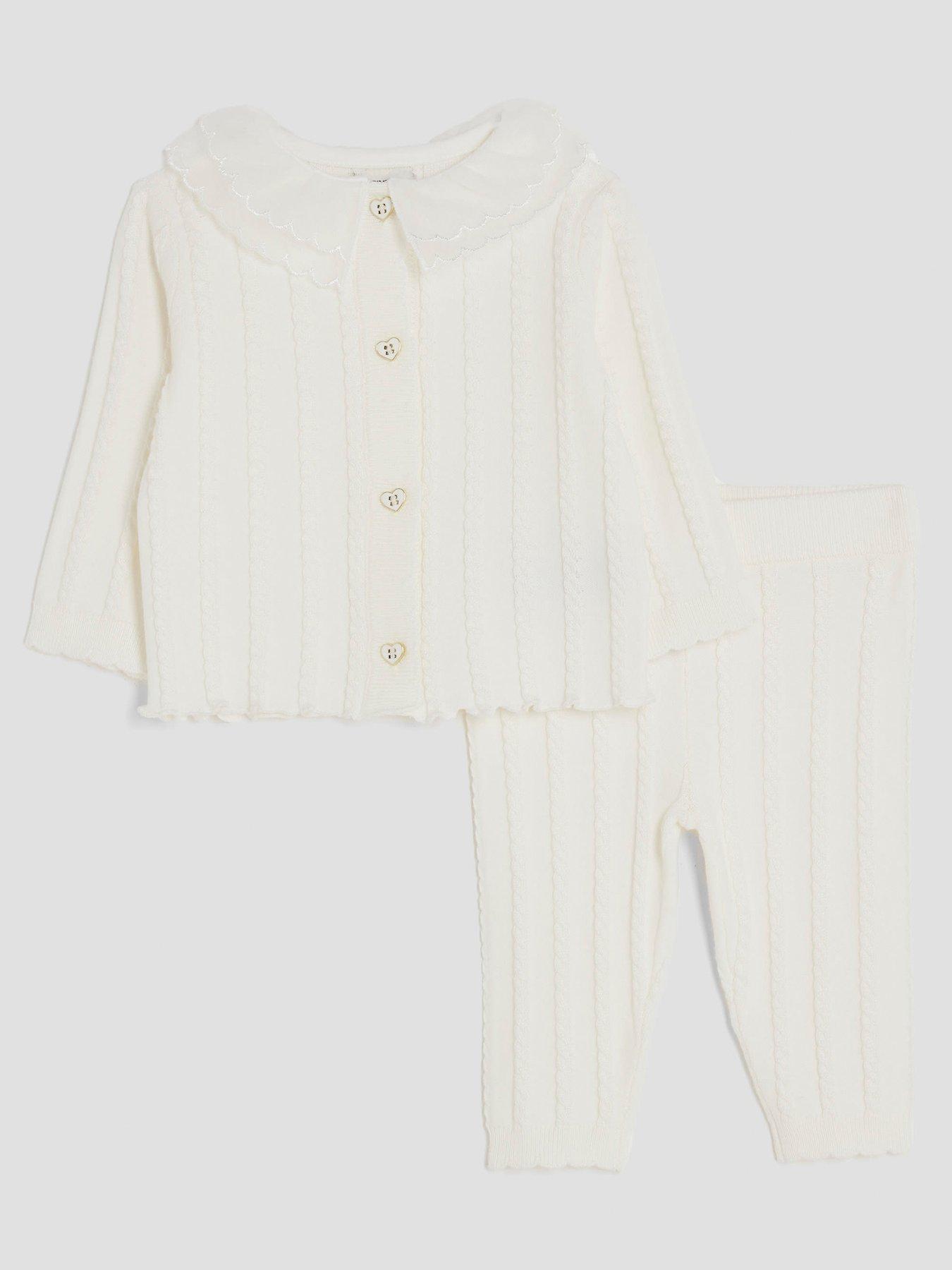 undefined Baby Girls Cable Collar Cardigan Set - Cream