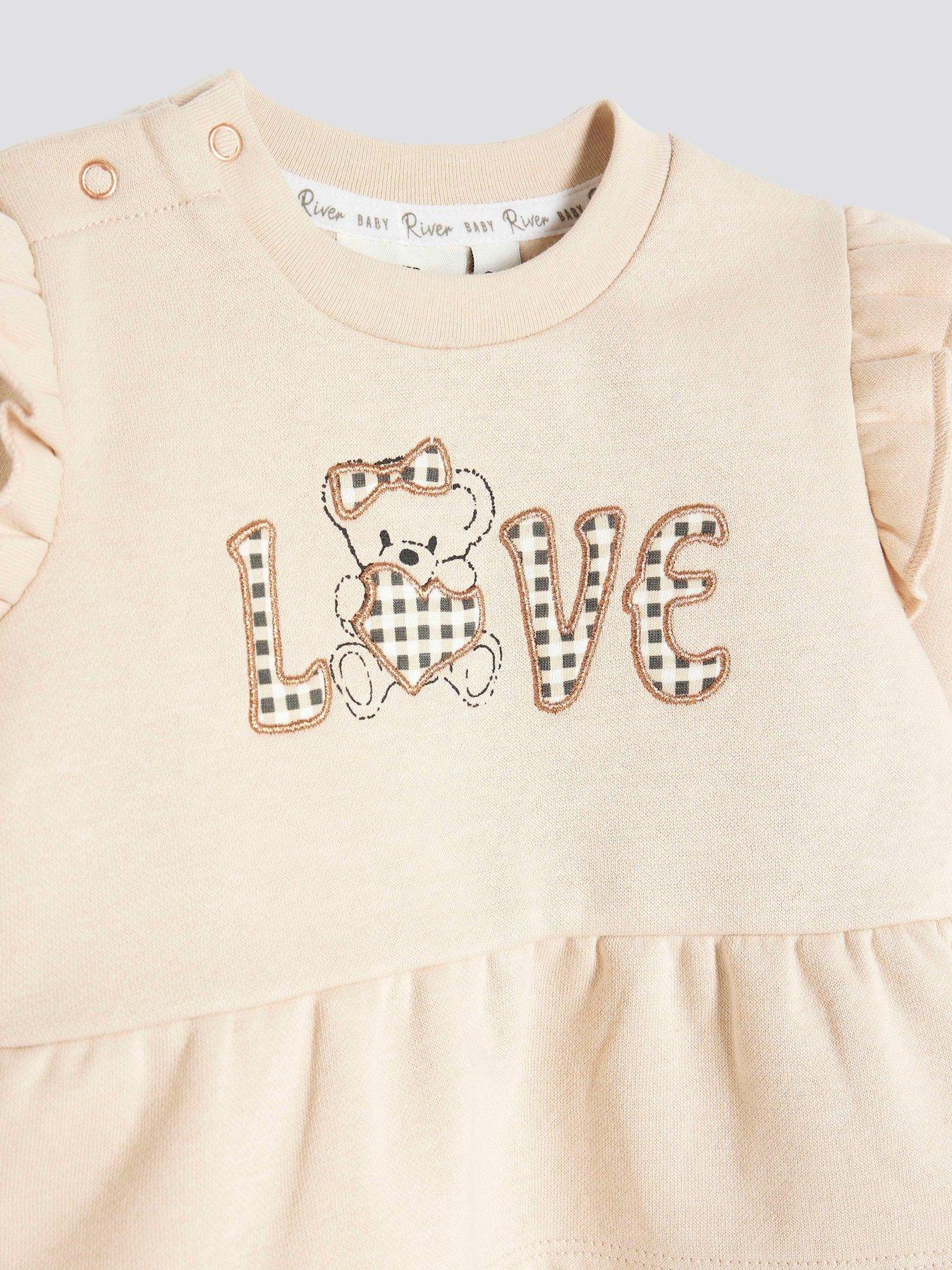 Image 4 of 4 of River Island Baby Girls Peplum Sweatshirt Set - Beige