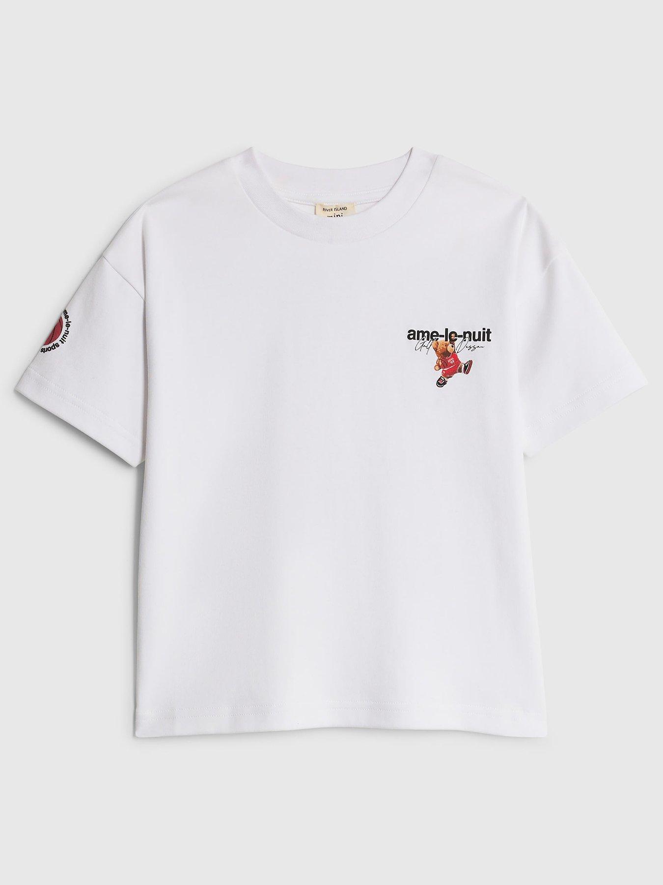  image of river-island-mini-boys-back-print-ame-le-nuit-bear-baller-t-shirt-white