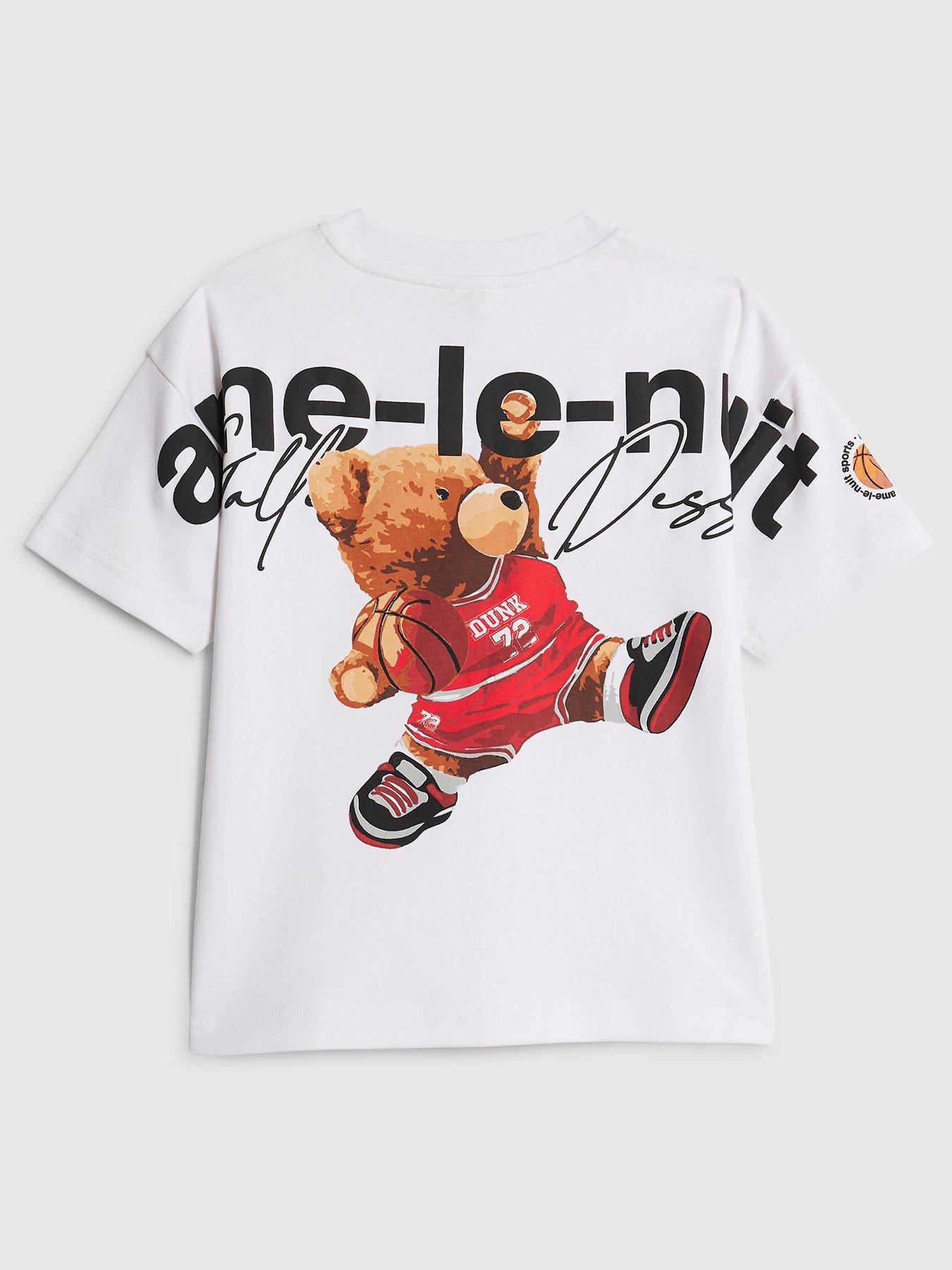  image of river-island-mini-boys-back-print-ame-le-nuit-bear-baller-t-shirt-white