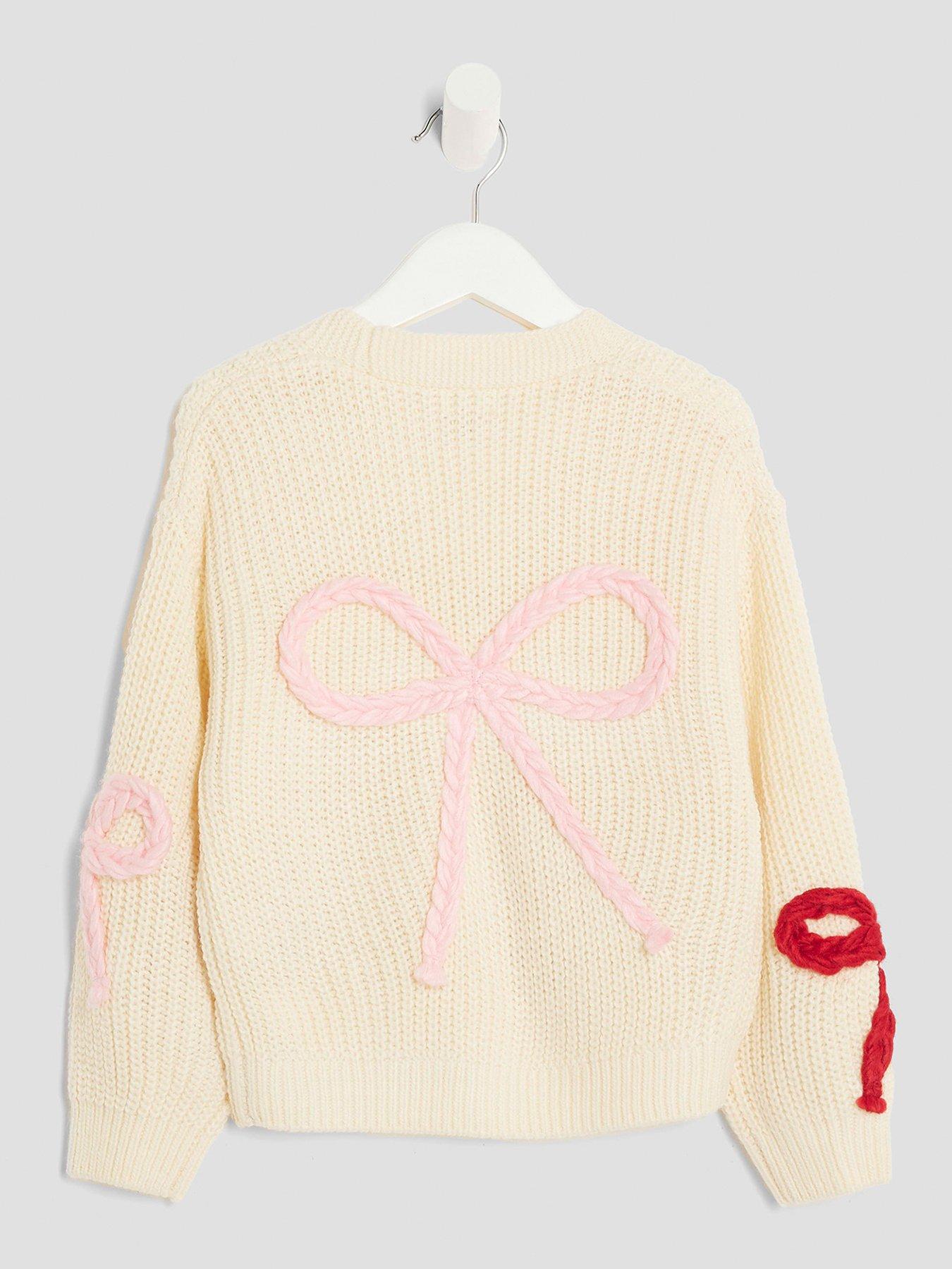 Image 2 of 4 of River Island Mini Girls 3D Bow Cardigan - Cream