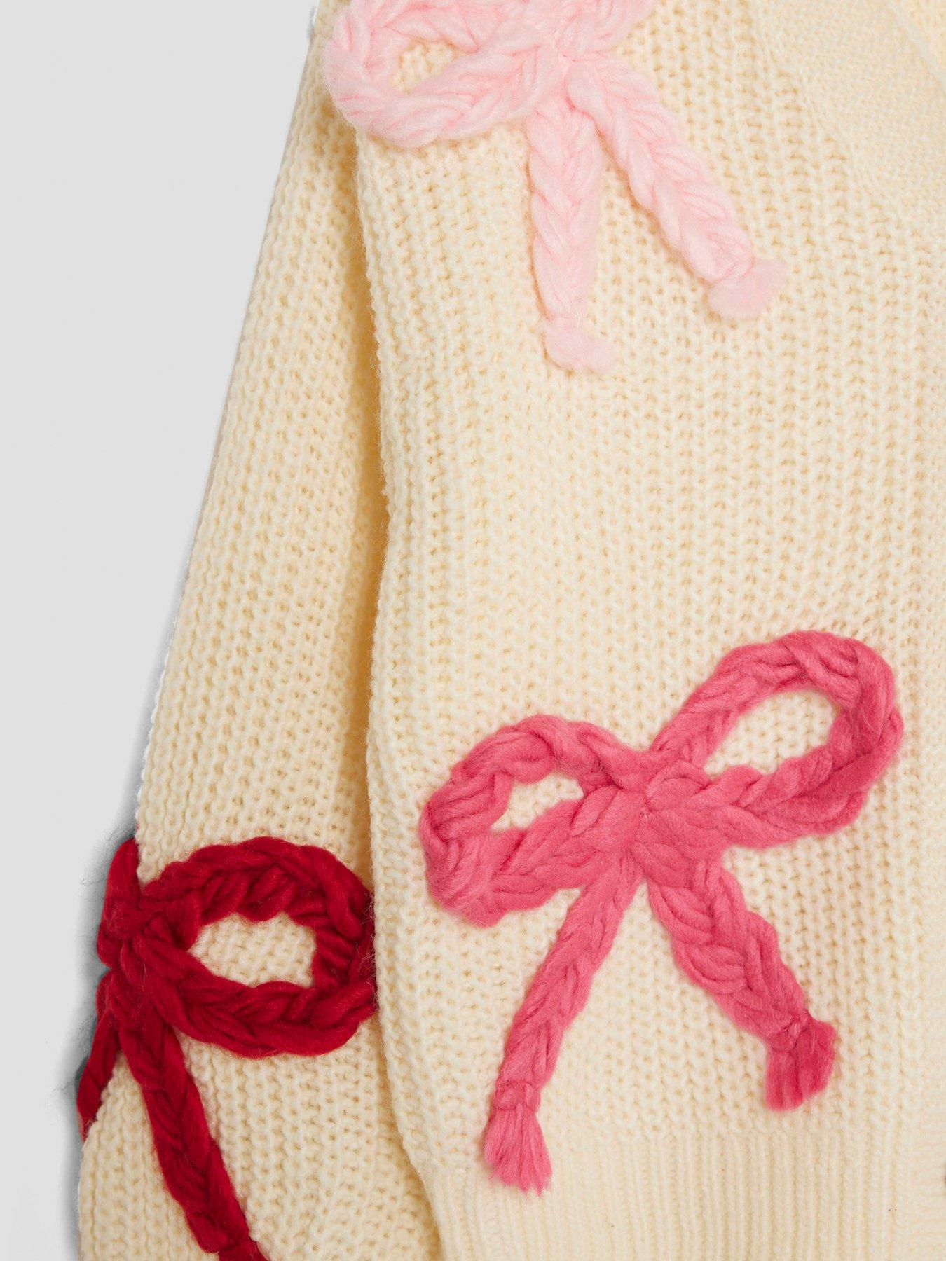 Image 4 of 4 of River Island Mini Girls 3D Bow Cardigan - Cream