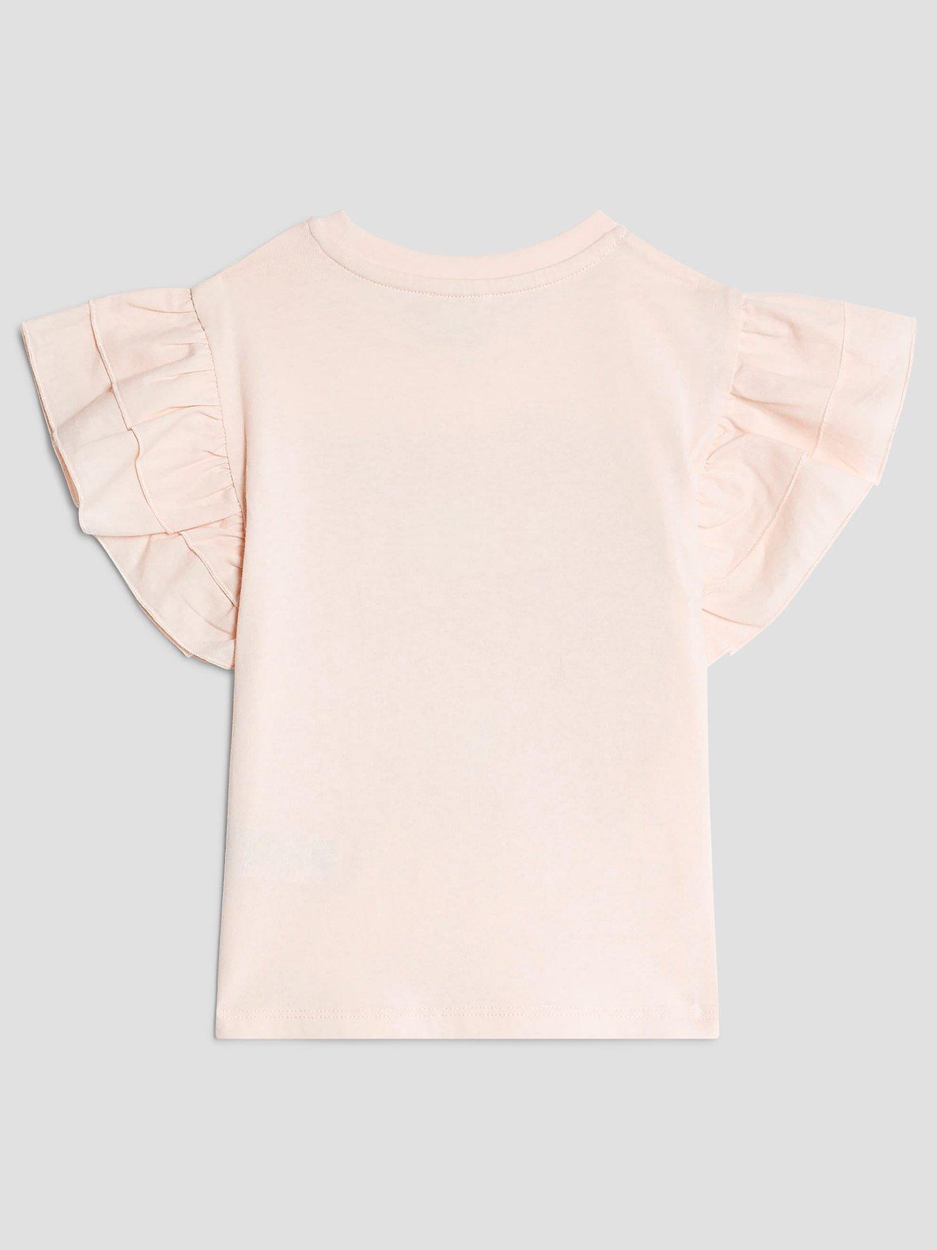 Image 2 of 4 of River Island Mini Mini Girls Frill Sleeve Graphic T-shirt - Pink