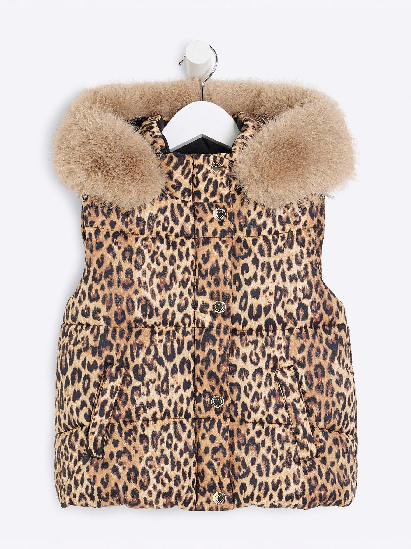 River Island Mini Girls Leopard Padded Gilet - Brown