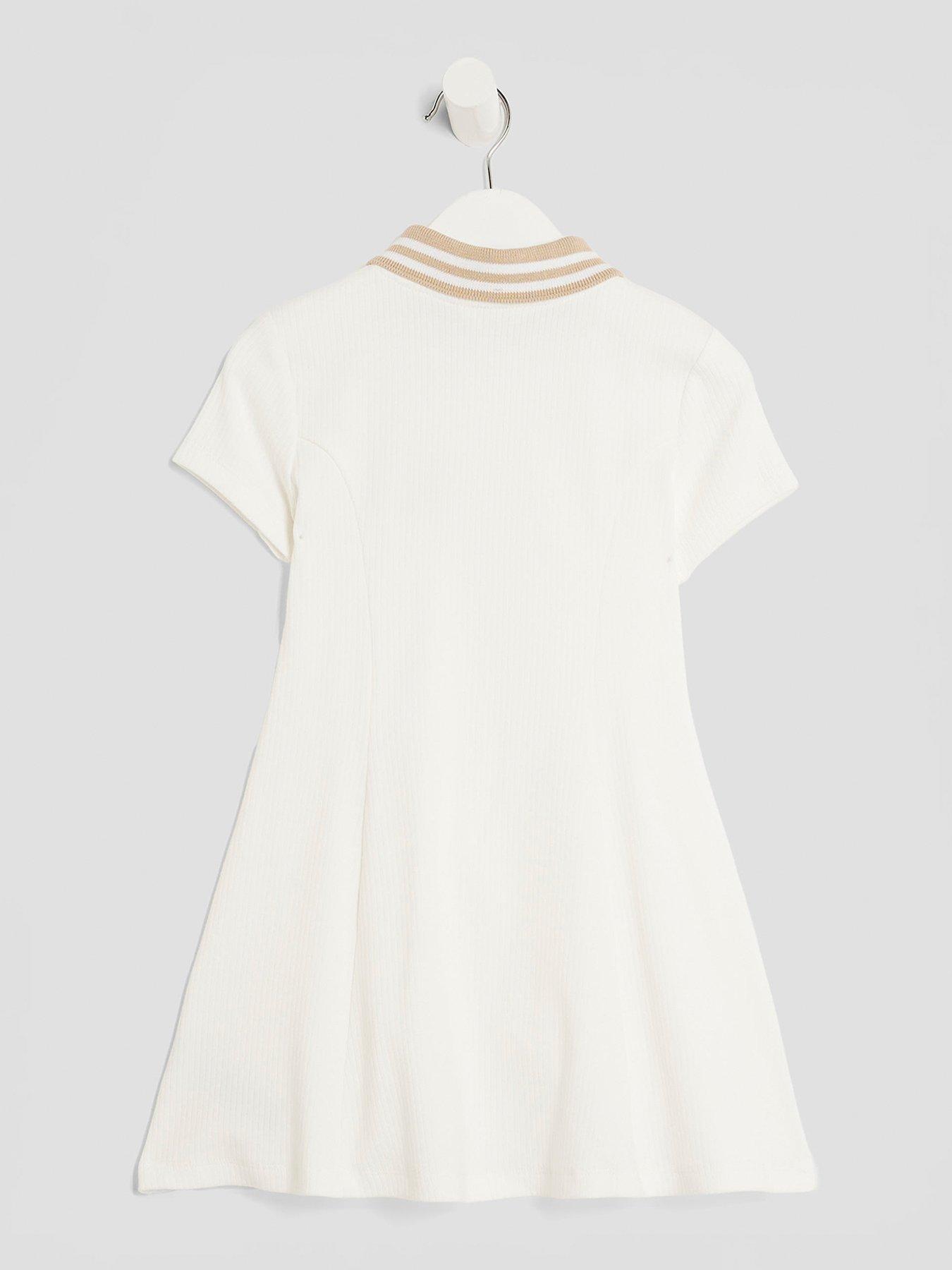 Image 2 of 4 of River Island Mini Girls Ribbed Leopard Cherry Bow Dress - White - Cream