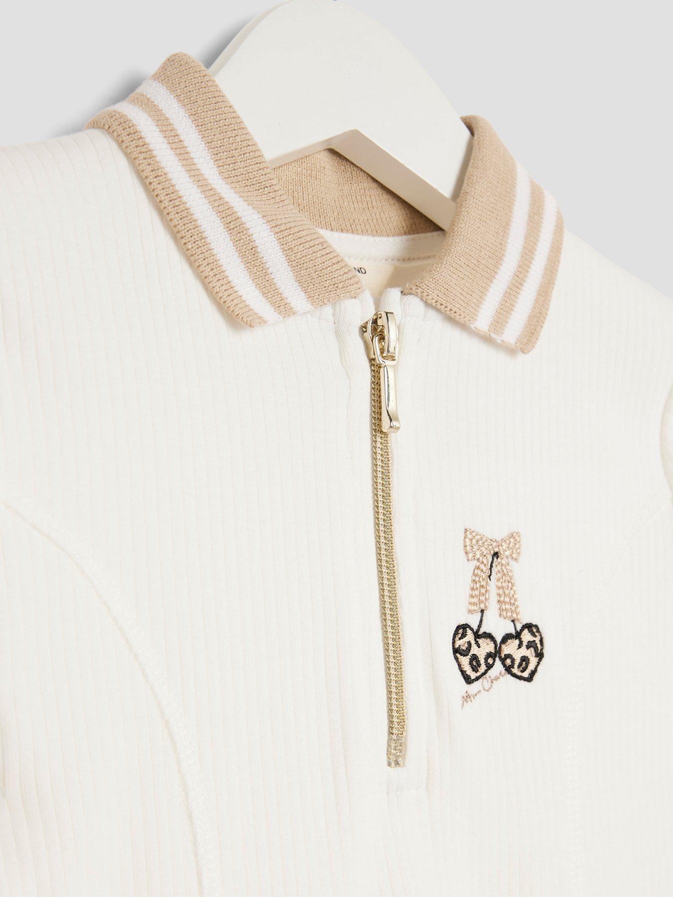 Image 3 of 4 of River Island Mini Girls Ribbed Leopard Cherry Bow Dress - White - Cream