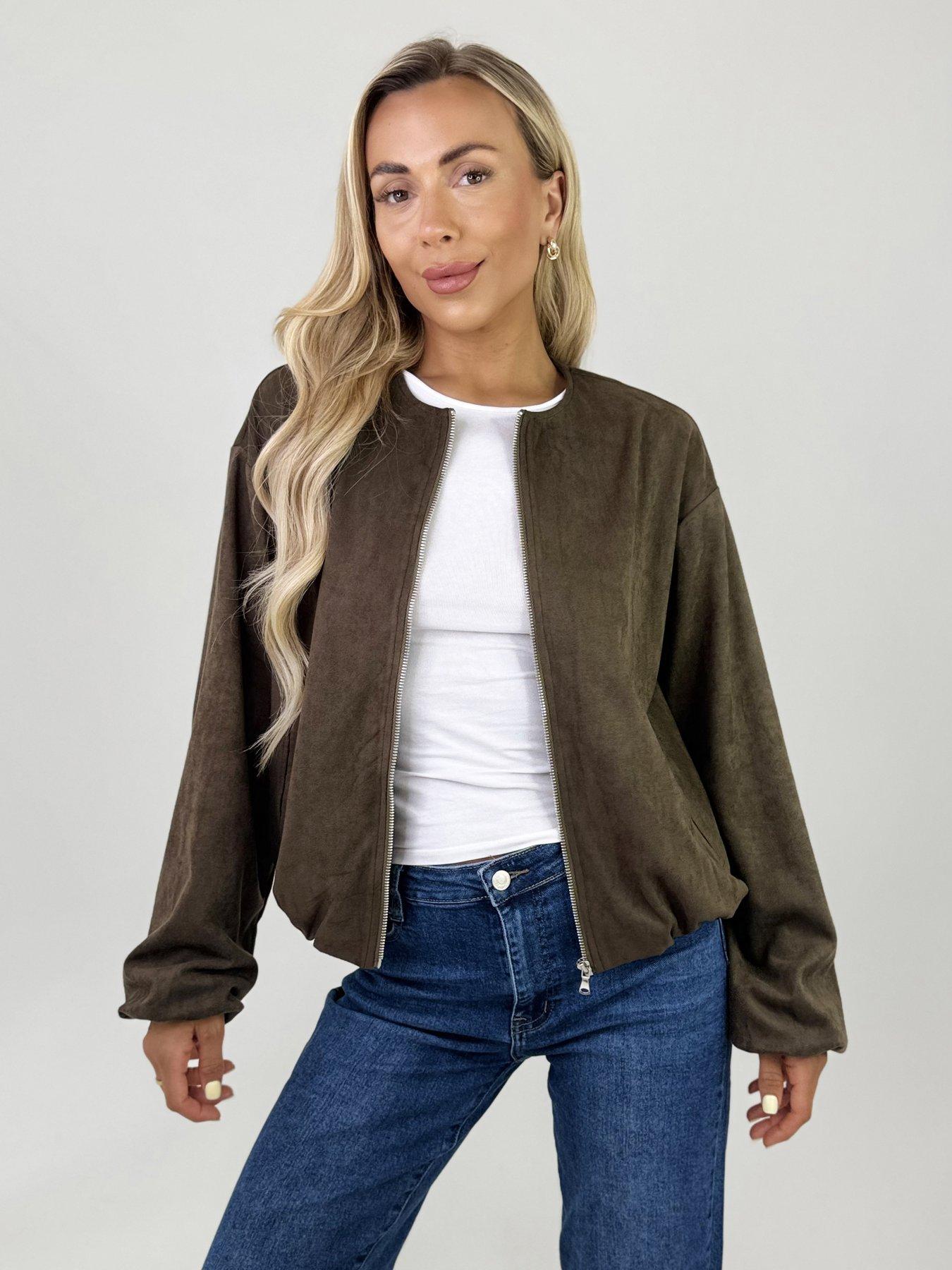 undefined Khaki Suedette Jacket - Green