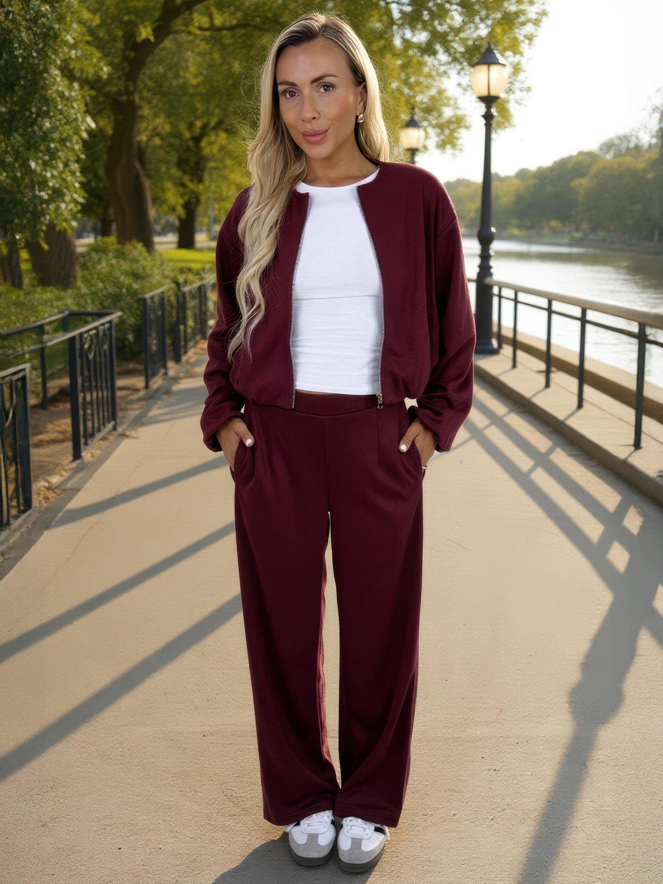 undefined Wide Leg Jogger - Burgundy