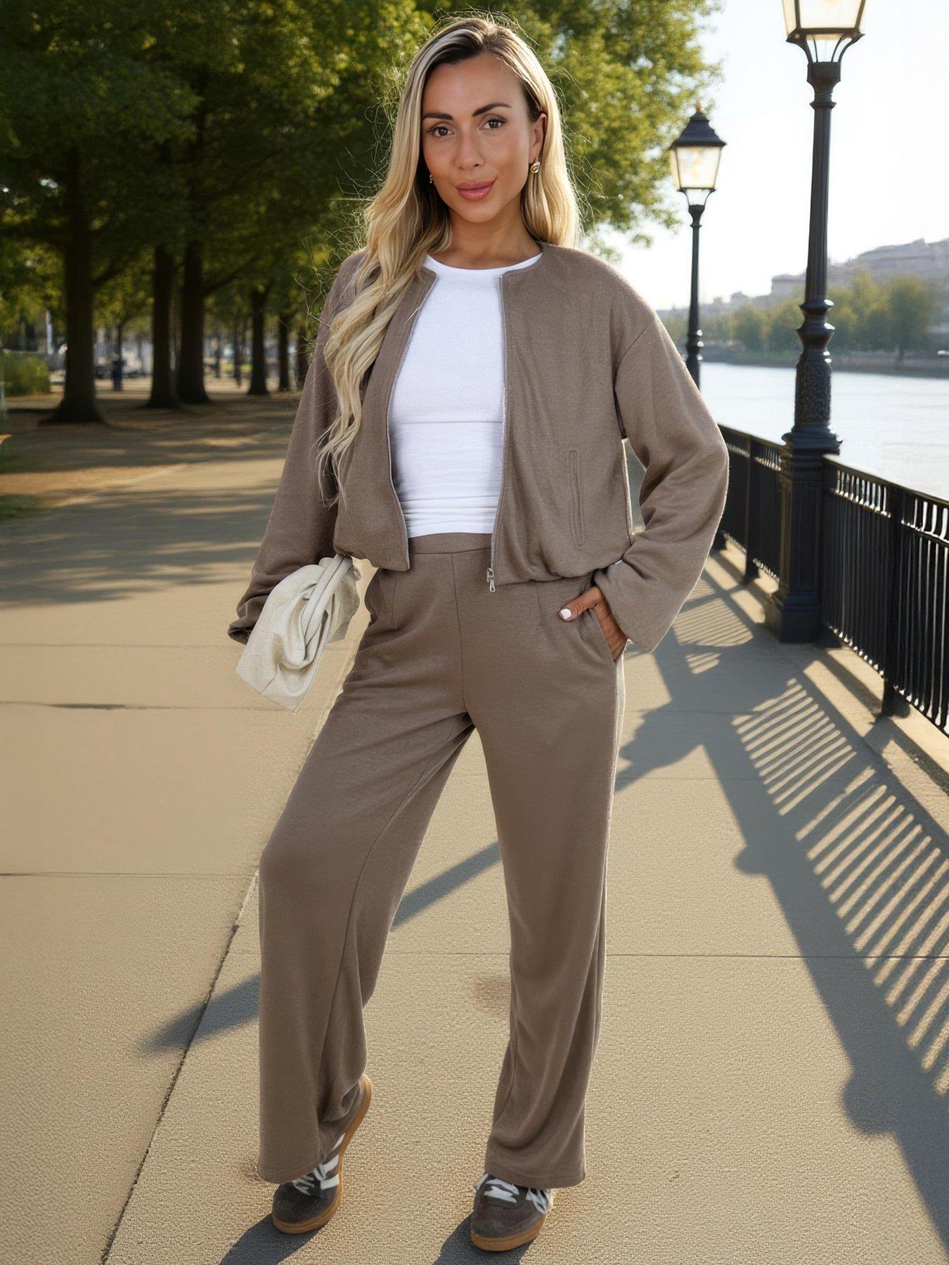 Image 1 of 4 of AX Paris Wide Leg Jogger - Mocha