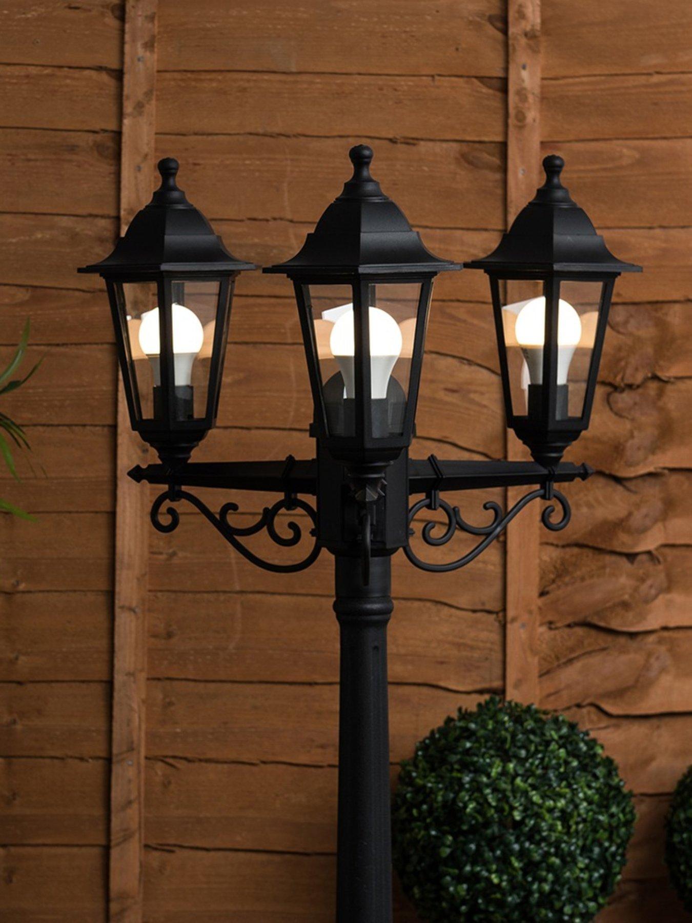 Image 1 of 7 of ValueLights Mayfair Black IP44 3 Way Plastic Outdoor Lamp Post
