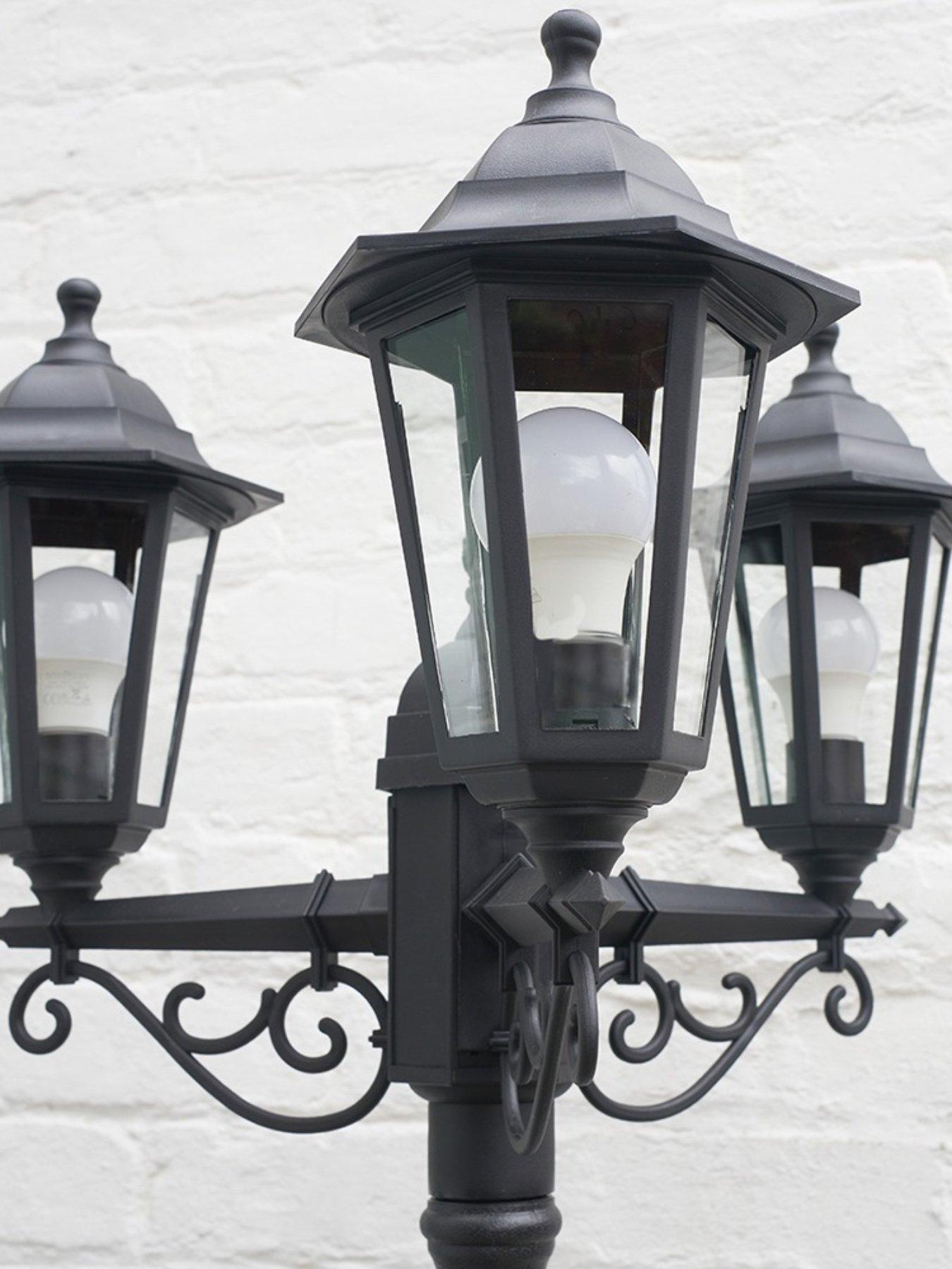 Image 3 of 7 of ValueLights Mayfair Black IP44 3 Way Plastic Outdoor Lamp Post