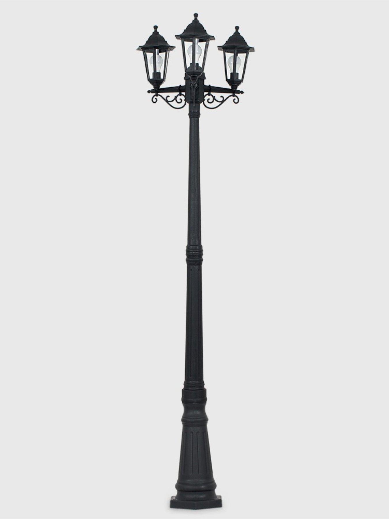 Image 6 of 7 of ValueLights Mayfair Black IP44 3 Way Plastic Outdoor Lamp Post