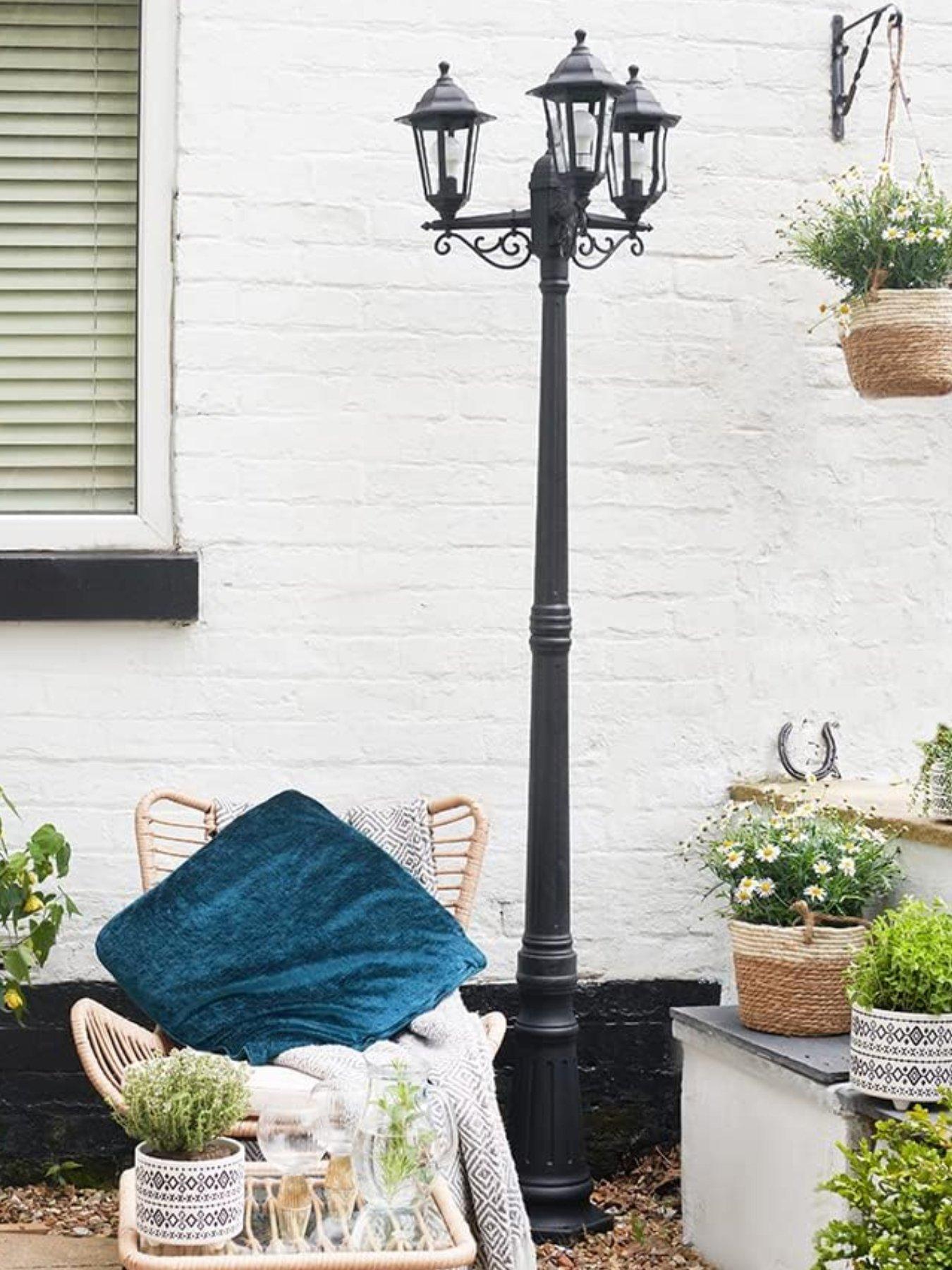 Image 7 of 7 of ValueLights Mayfair Black IP44 3 Way Plastic Outdoor Lamp Post