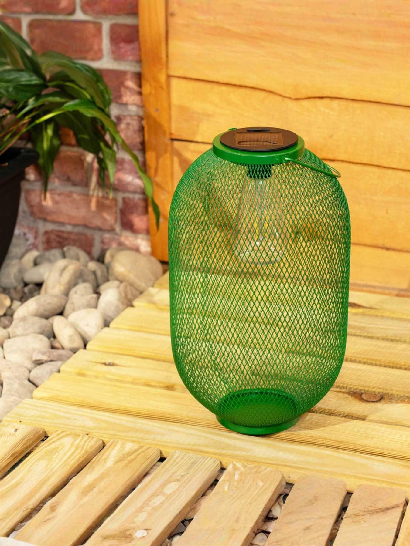 ValueLights Dark Green Metal Mesh Basket Solar Powered Lantern
