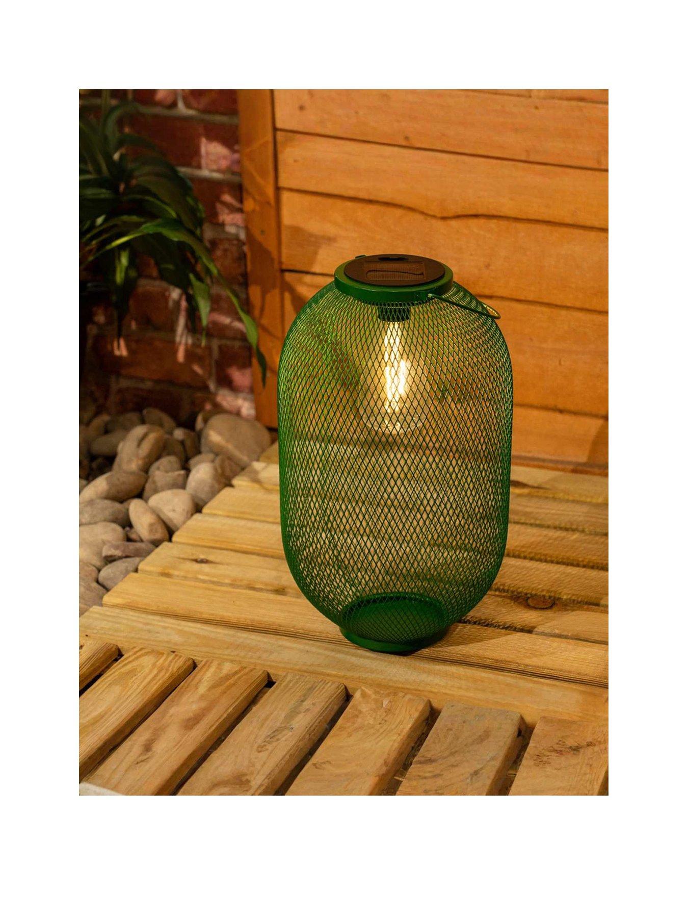 Image 2 of 5 of ValueLights Dark Green Metal Mesh Basket Solar Powered Lantern