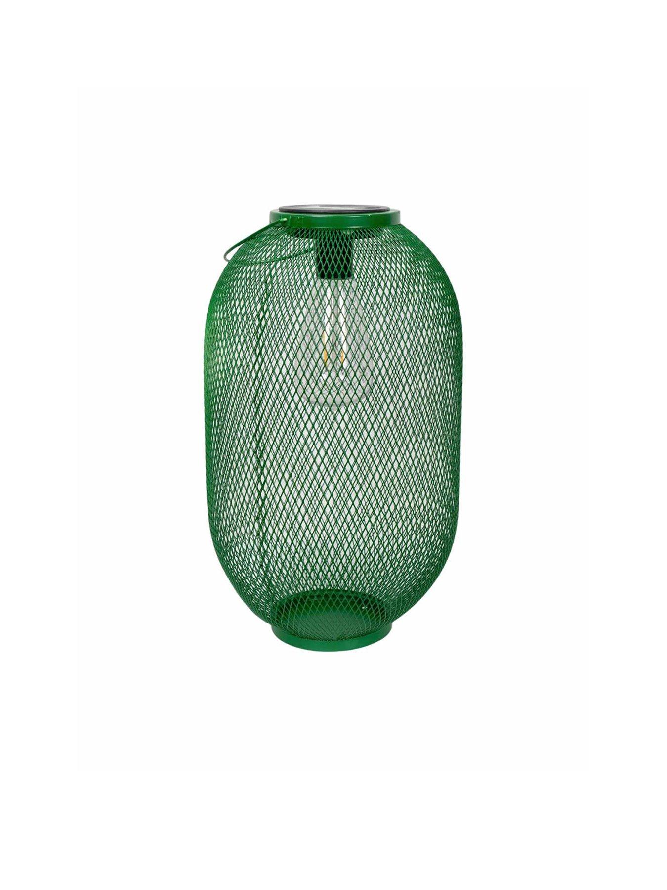 Image 3 of 5 of ValueLights Dark Green Metal Mesh Basket Solar Powered Lantern
