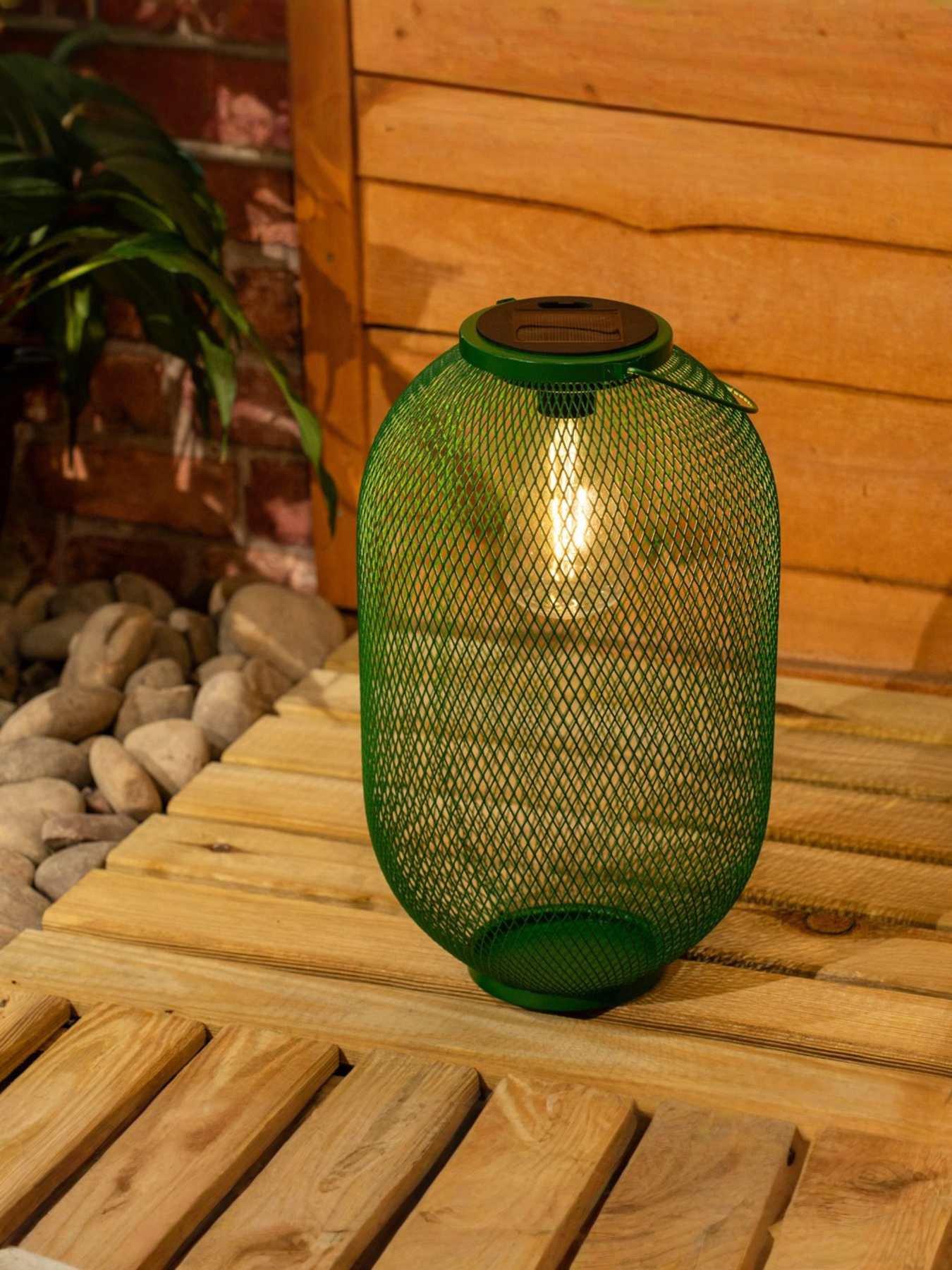 Image 4 of 5 of ValueLights Dark Green Metal Mesh Basket Solar Powered Lantern