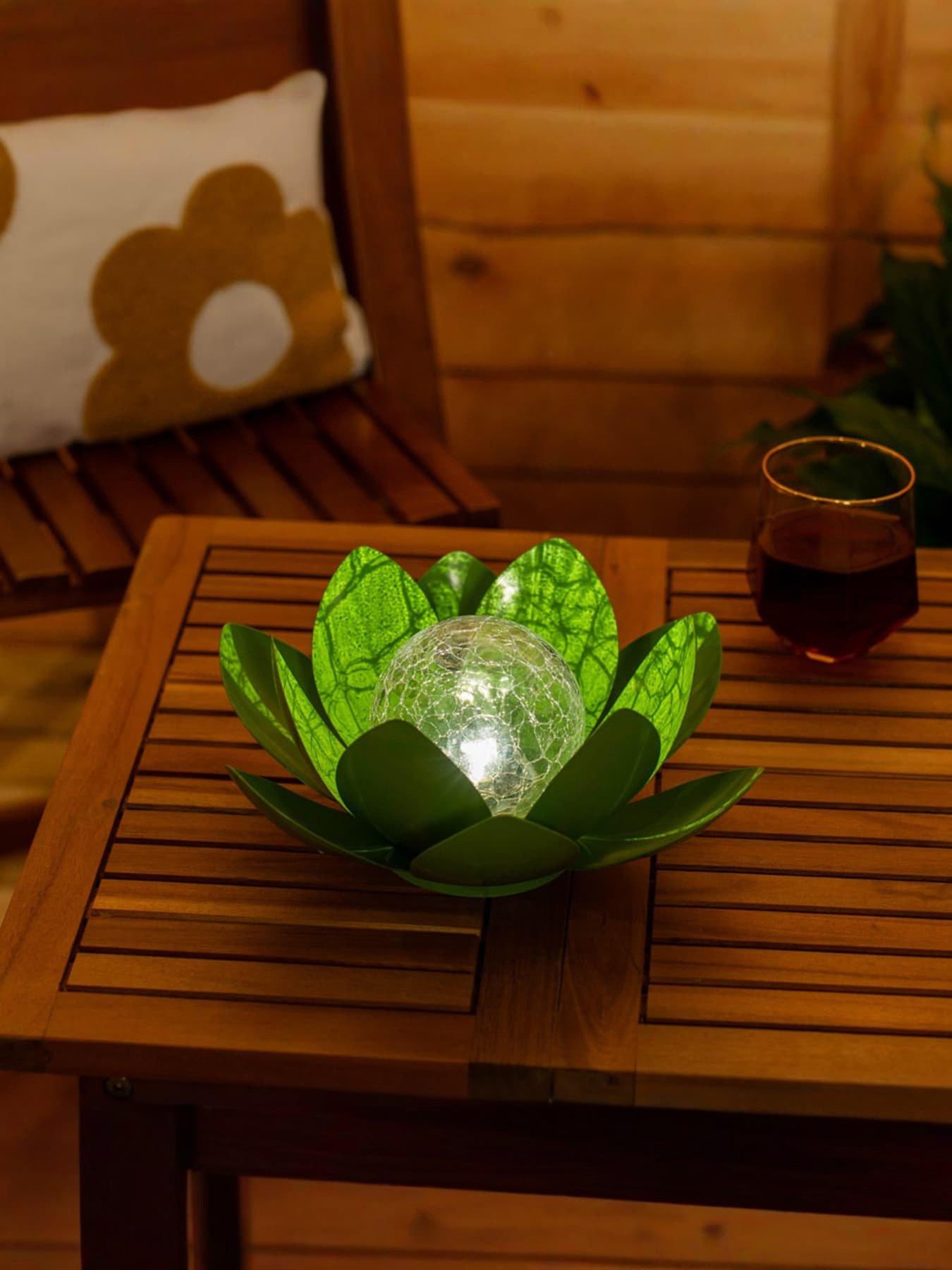 Image 1 of 4 of ValueLights Green Waterlily Lotus Flower Solar Powered Light