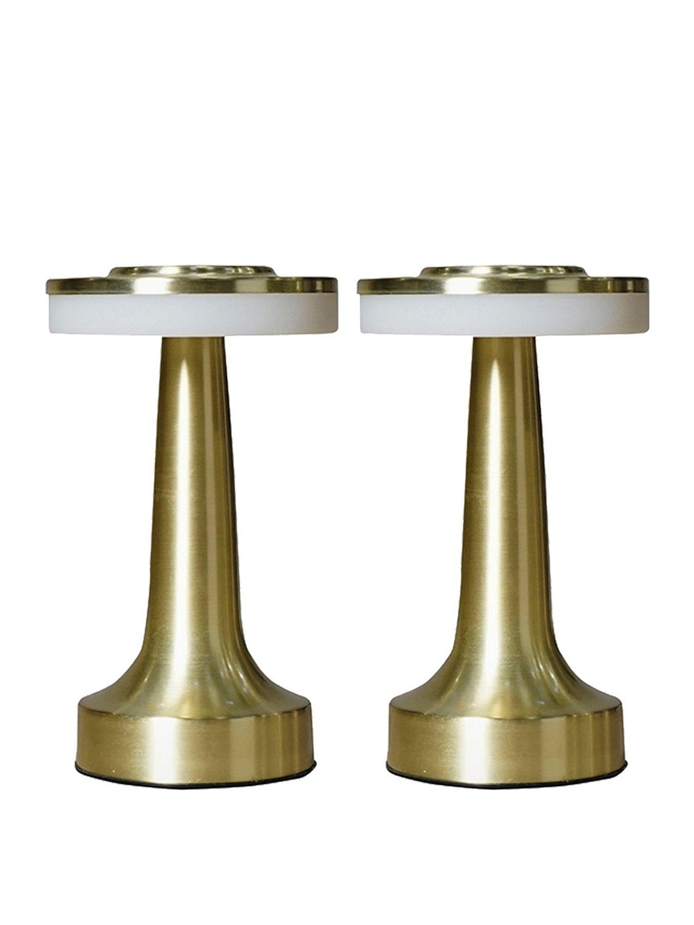 Image 2 of 4 of ValueLights Talence Pair of Brass Rechargeable Dimmable Table Lamps