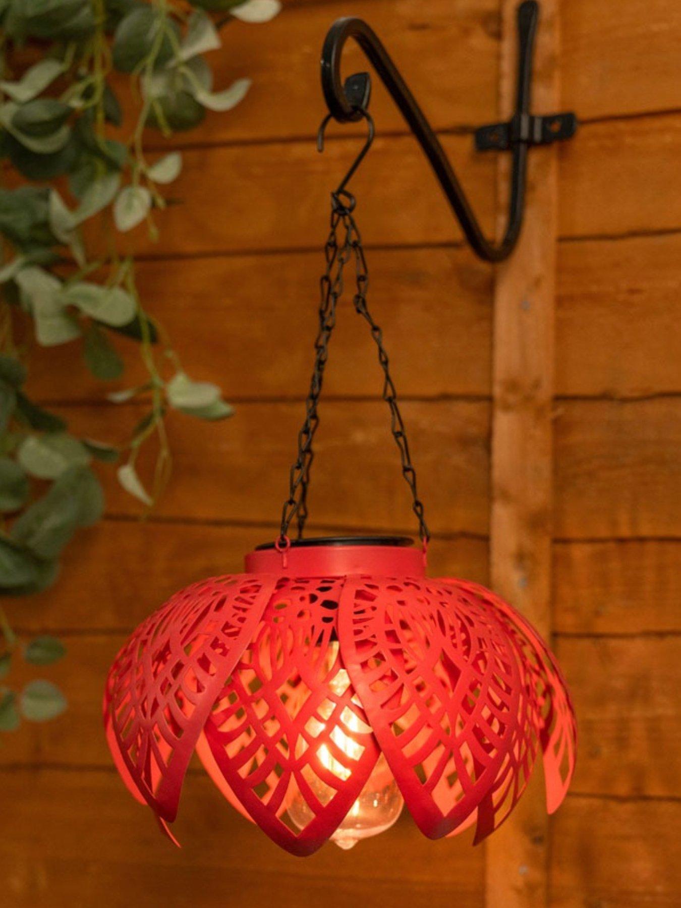 Image 1 of 5 of ValueLights Coral Artichoke Solar Powered Hanging Lantern Light