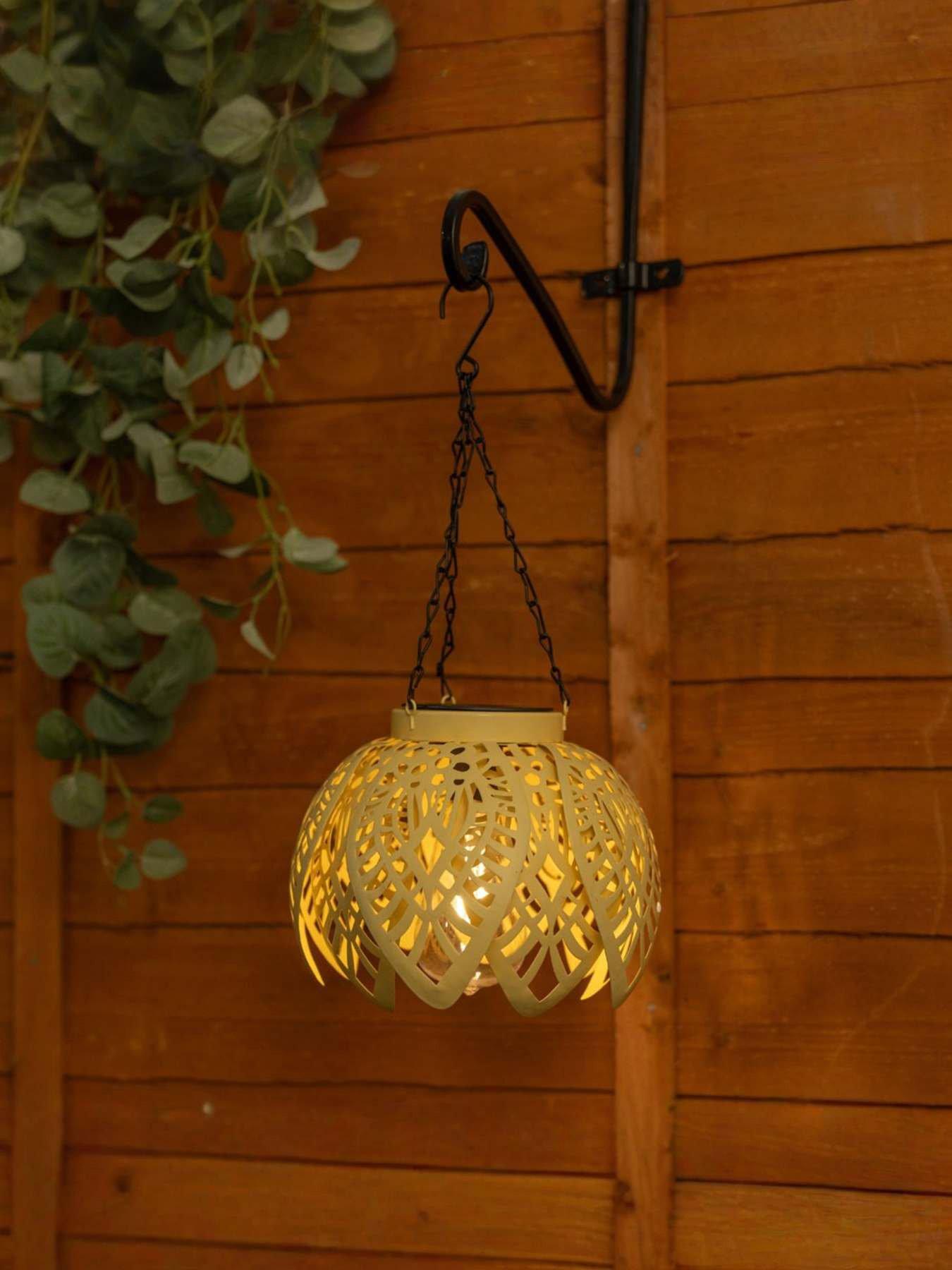 Image 4 of 6 of ValueLights Yellow Artichoke Solar Powered Hanging Lantern Light