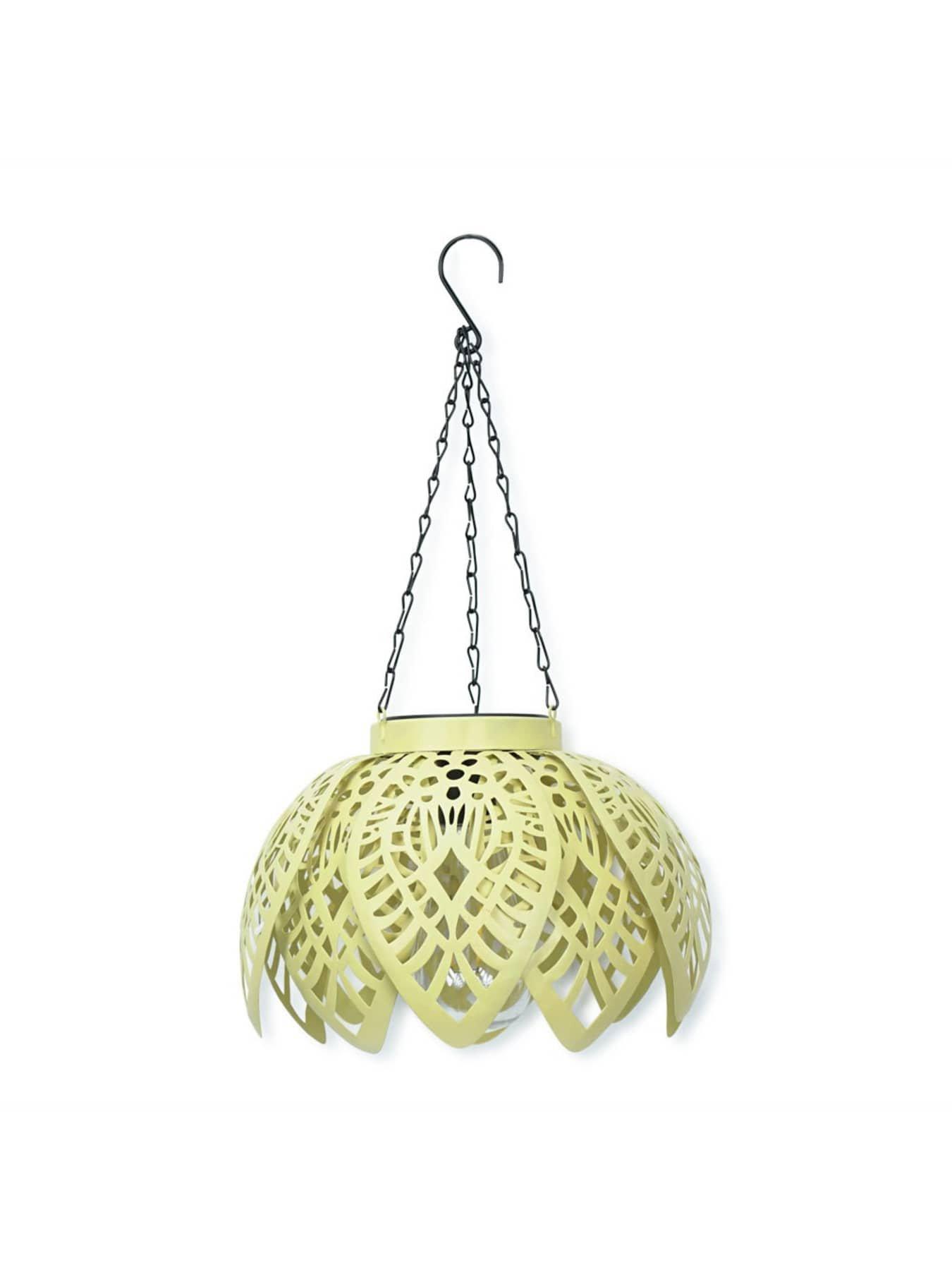 Image 5 of 6 of ValueLights Yellow Artichoke Solar Powered Hanging Lantern Light